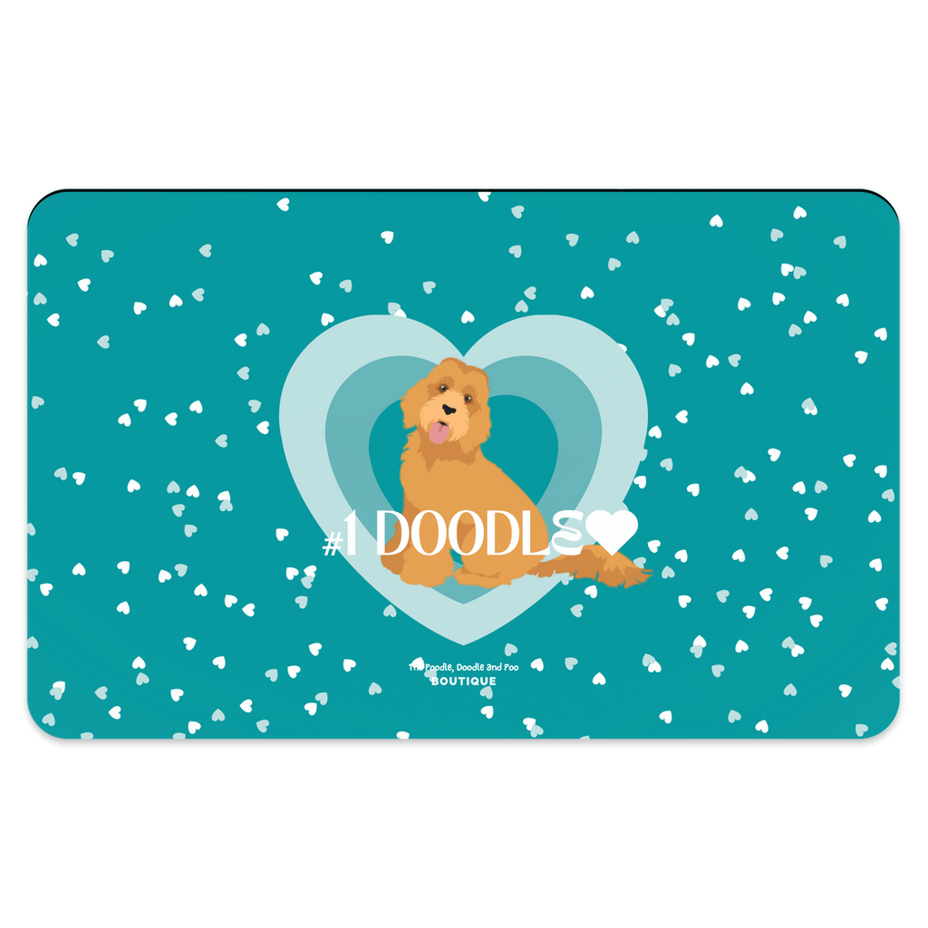 "Love" Pet Placemat - red Golden Doodle