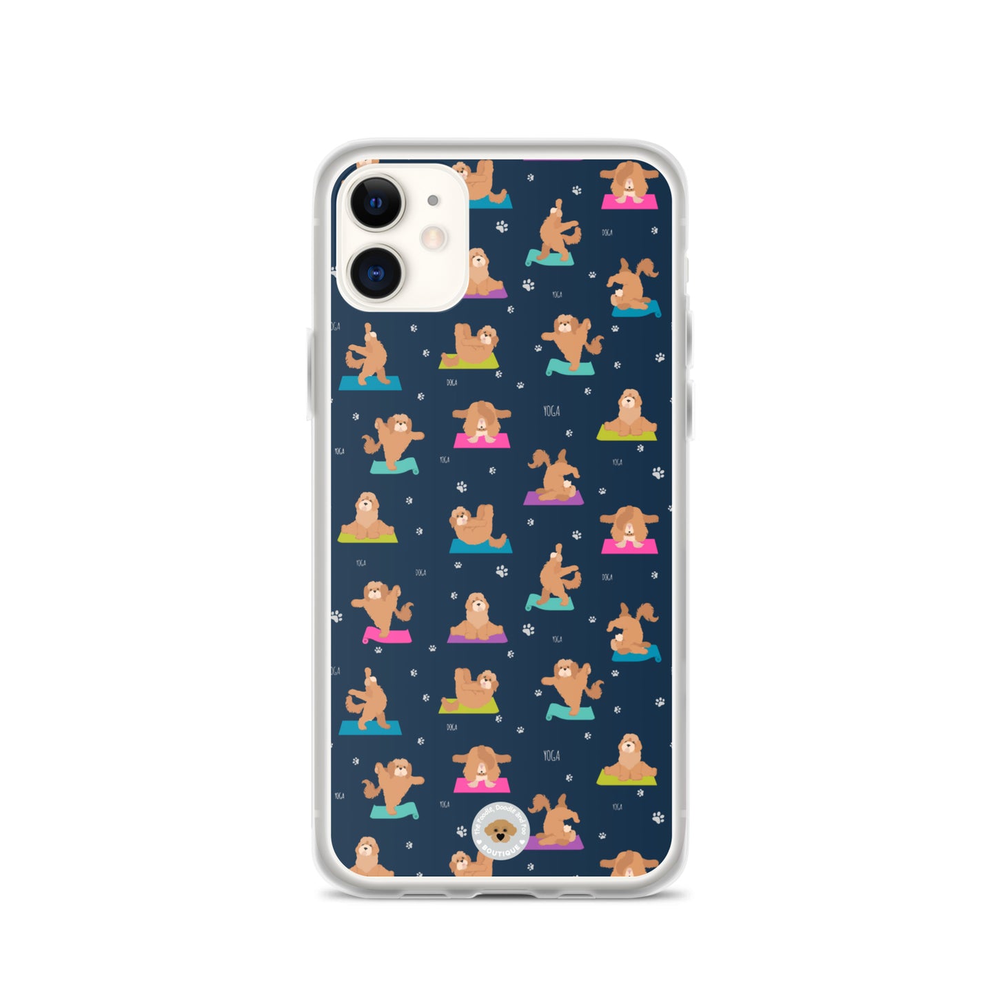 "Yoga Poos" Clear Case for iPhone® - multi-coloured on navy