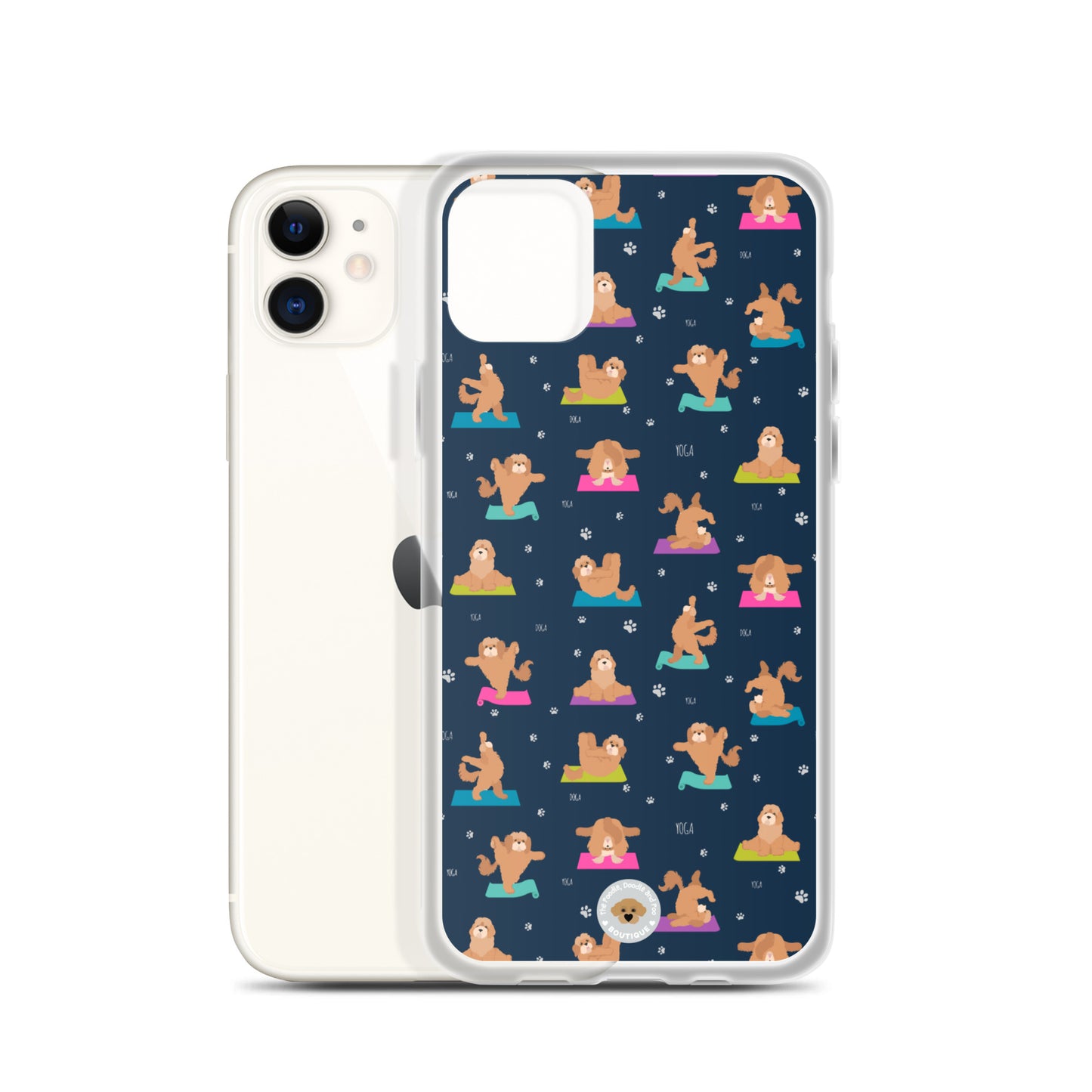 "Yoga Poos" Clear Case for iPhone® - multi-coloured on navy