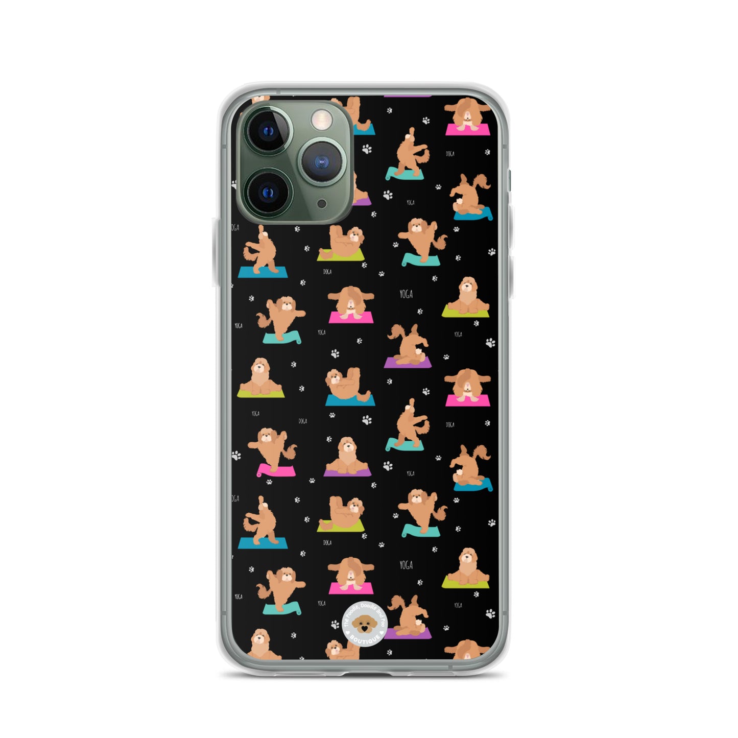 "Yoga Poos" Clear Case for iPhone® - mutli-coloured on black