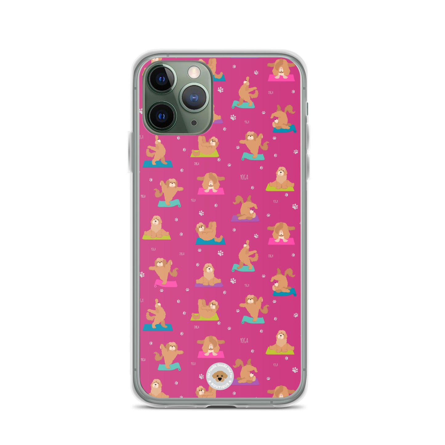 "Yoga Poos" Clear Case for iPhone® - multicoloured on pink