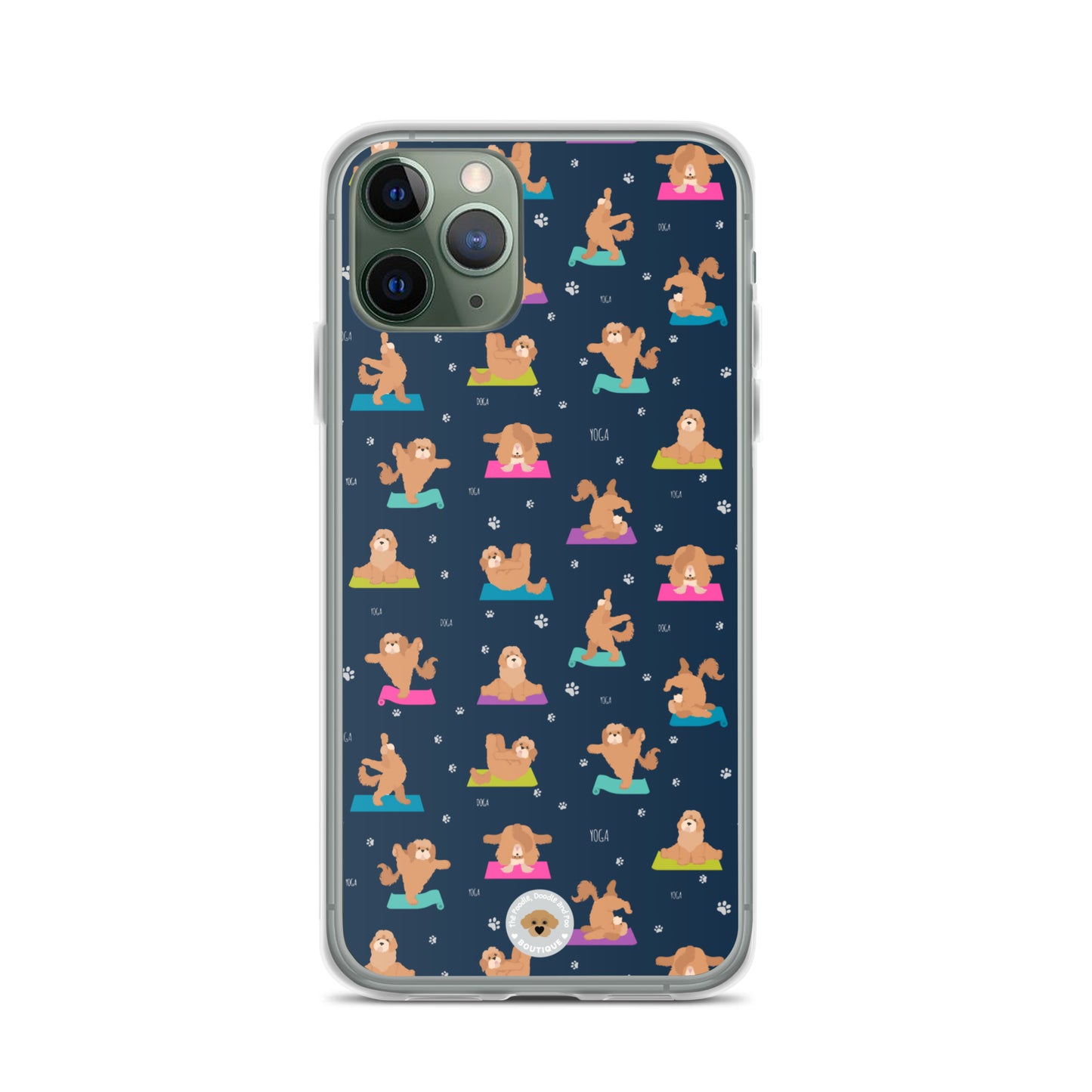 "Yoga Poos" Clear Case for iPhone® - multi-coloured on navy