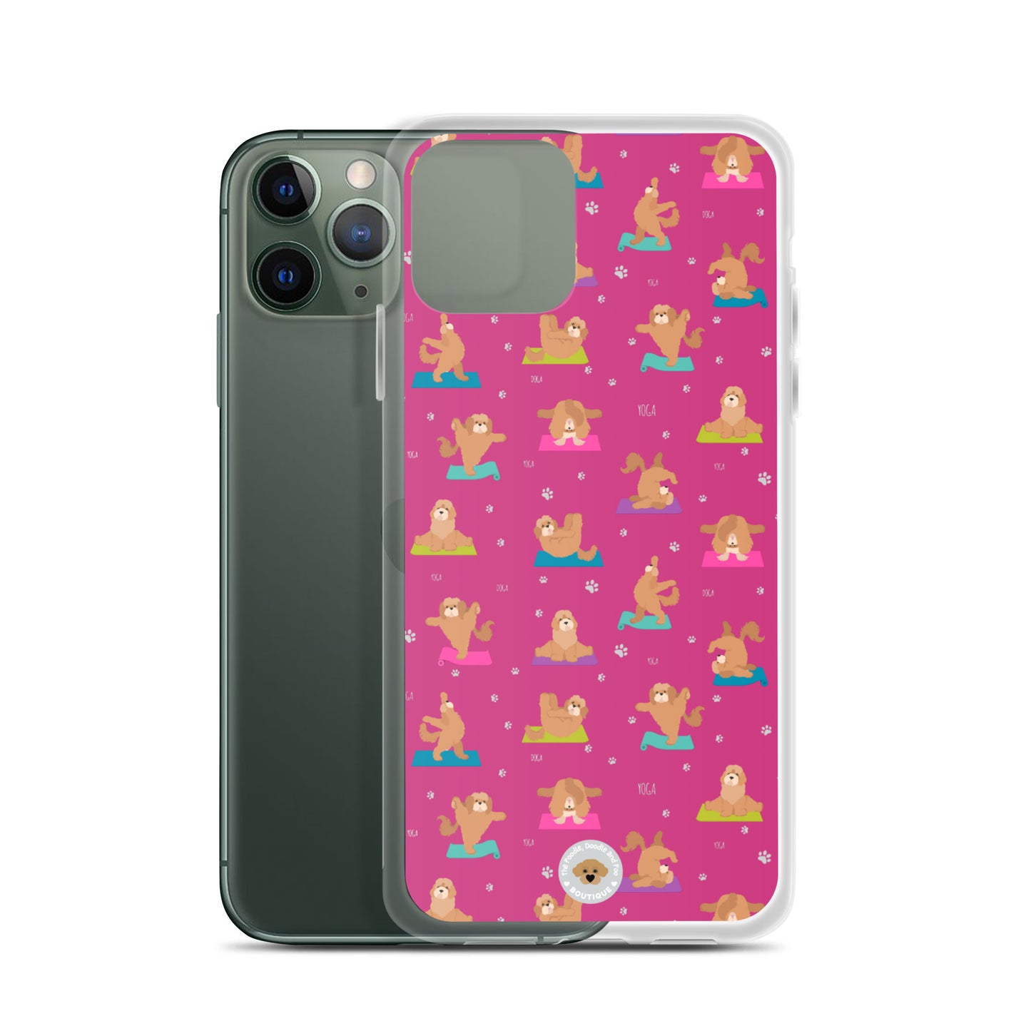 "Yoga Poos" Clear Case for iPhone® - multicoloured on pink