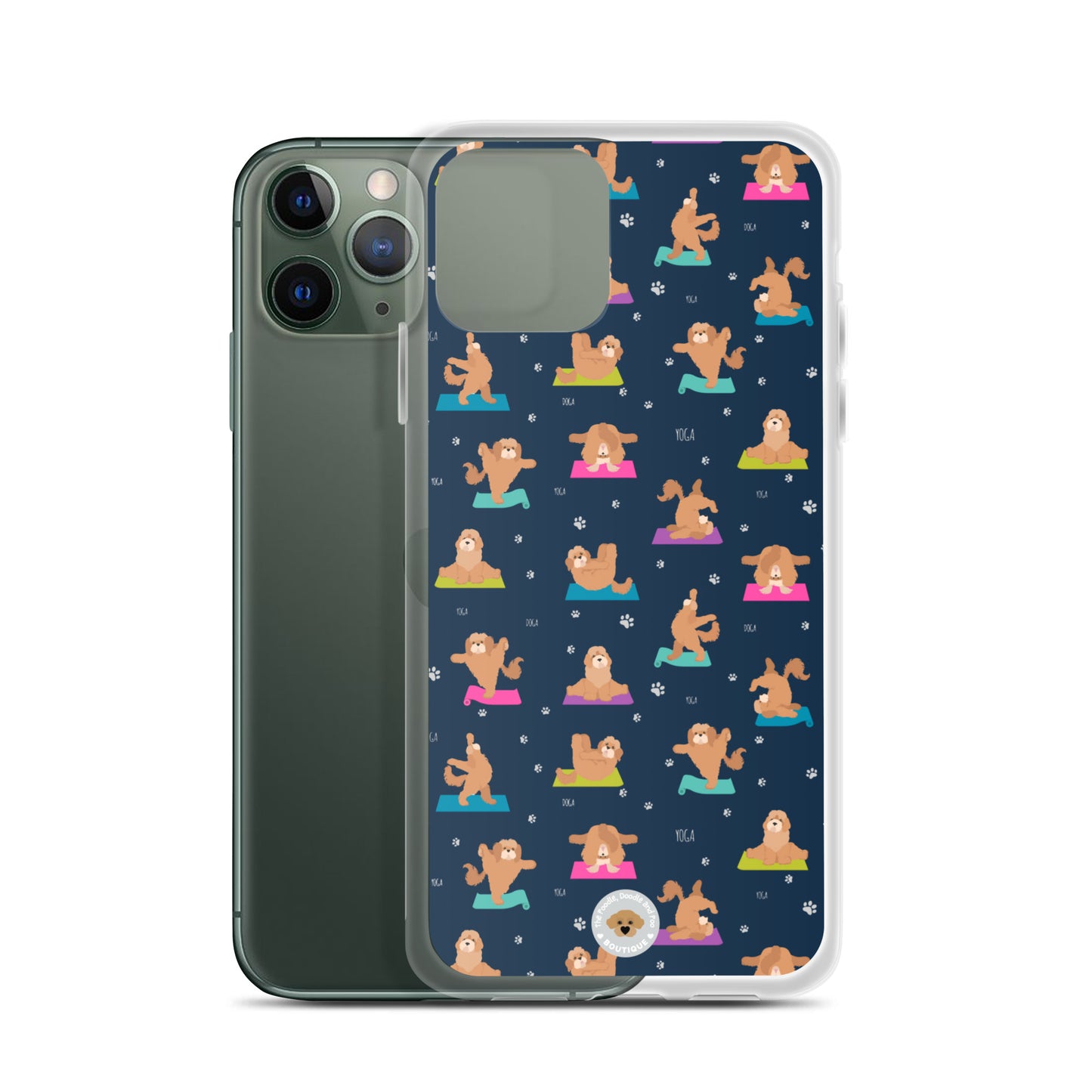 "Yoga Poos" Clear Case for iPhone® - multi-coloured on navy