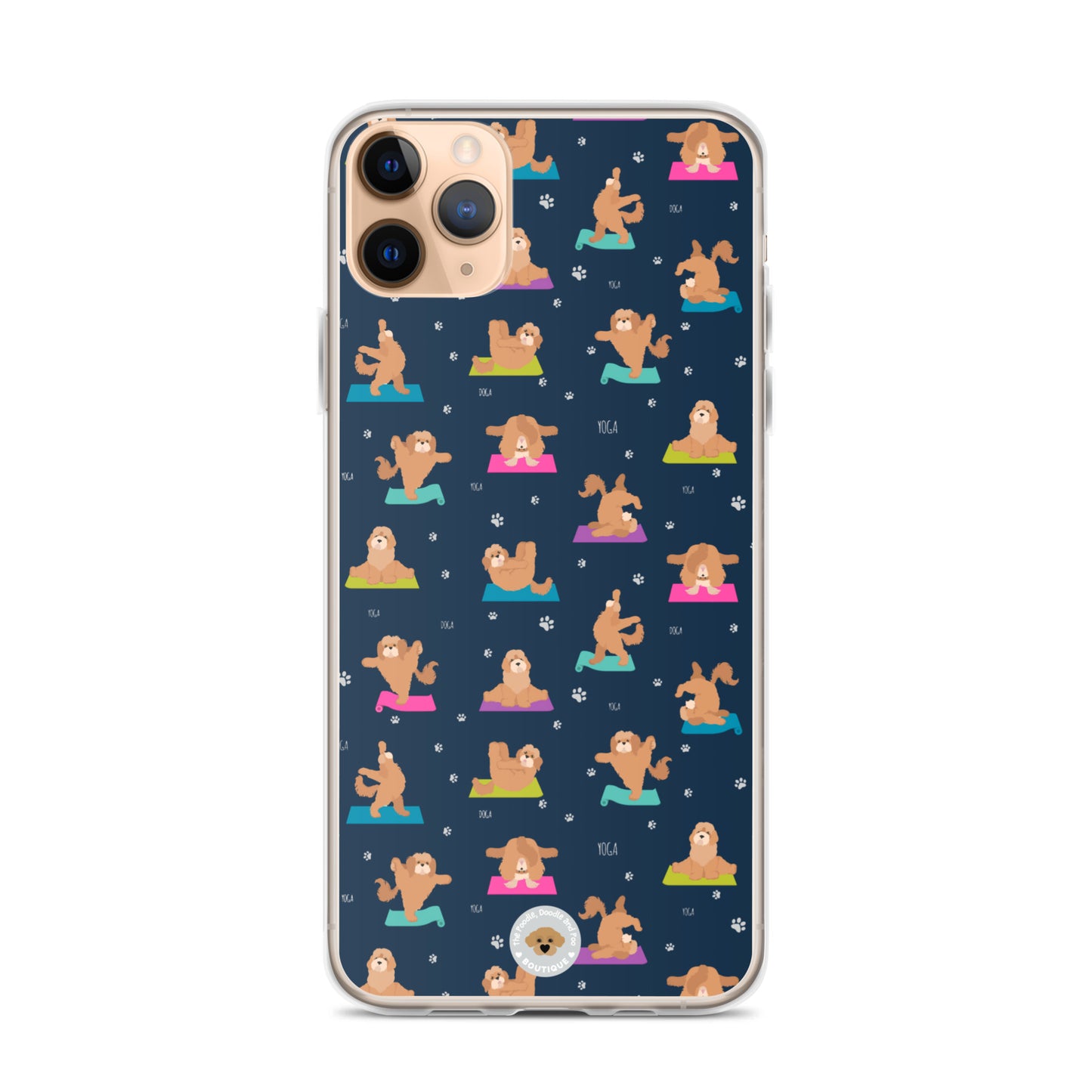 "Yoga Poos" Clear Case for iPhone® - multi-coloured on navy