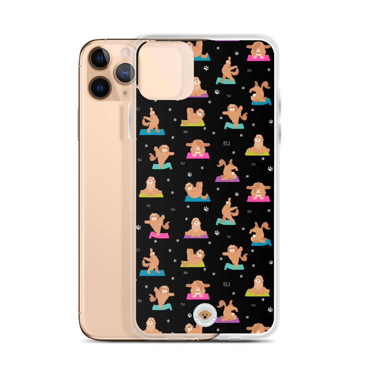 "Yoga Poos" Clear Case for iPhone® - mutli-coloured on black