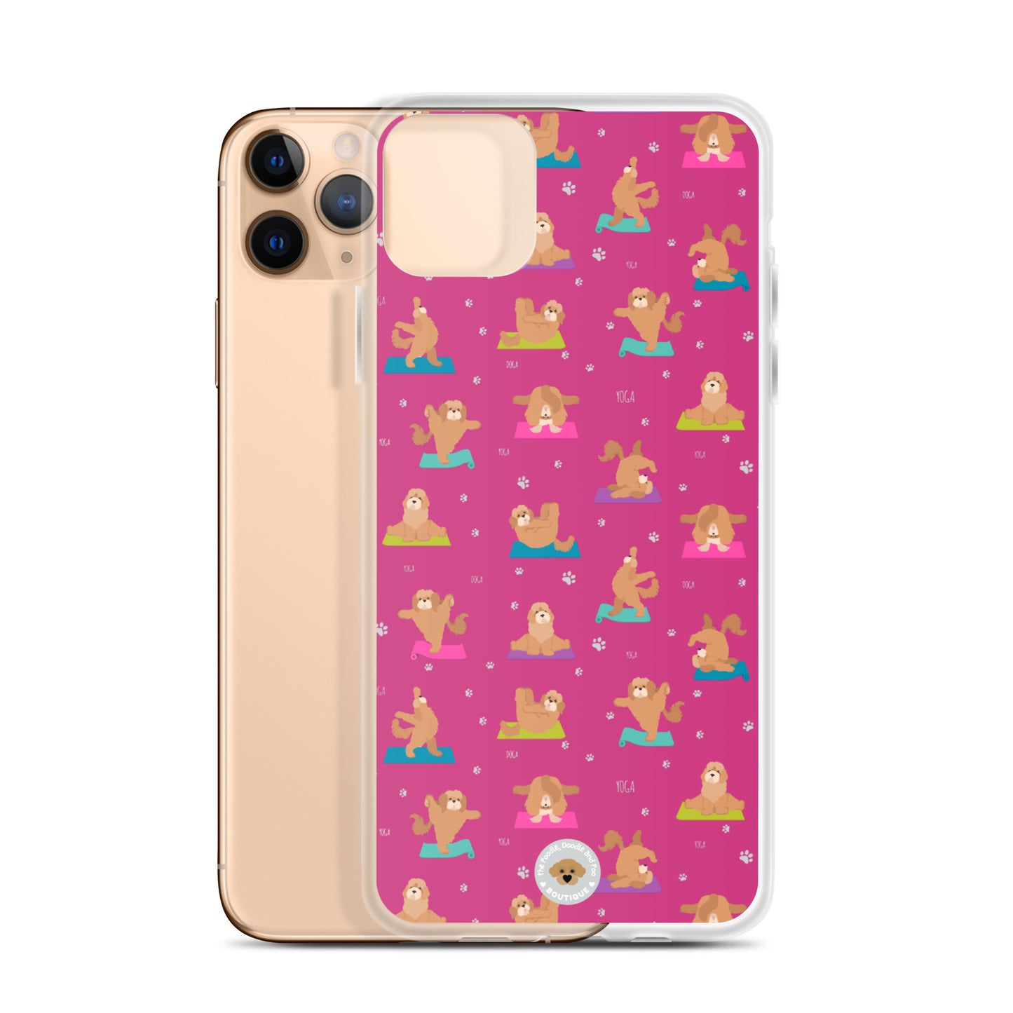 "Yoga Poos" Clear Case for iPhone® - multicoloured on pink