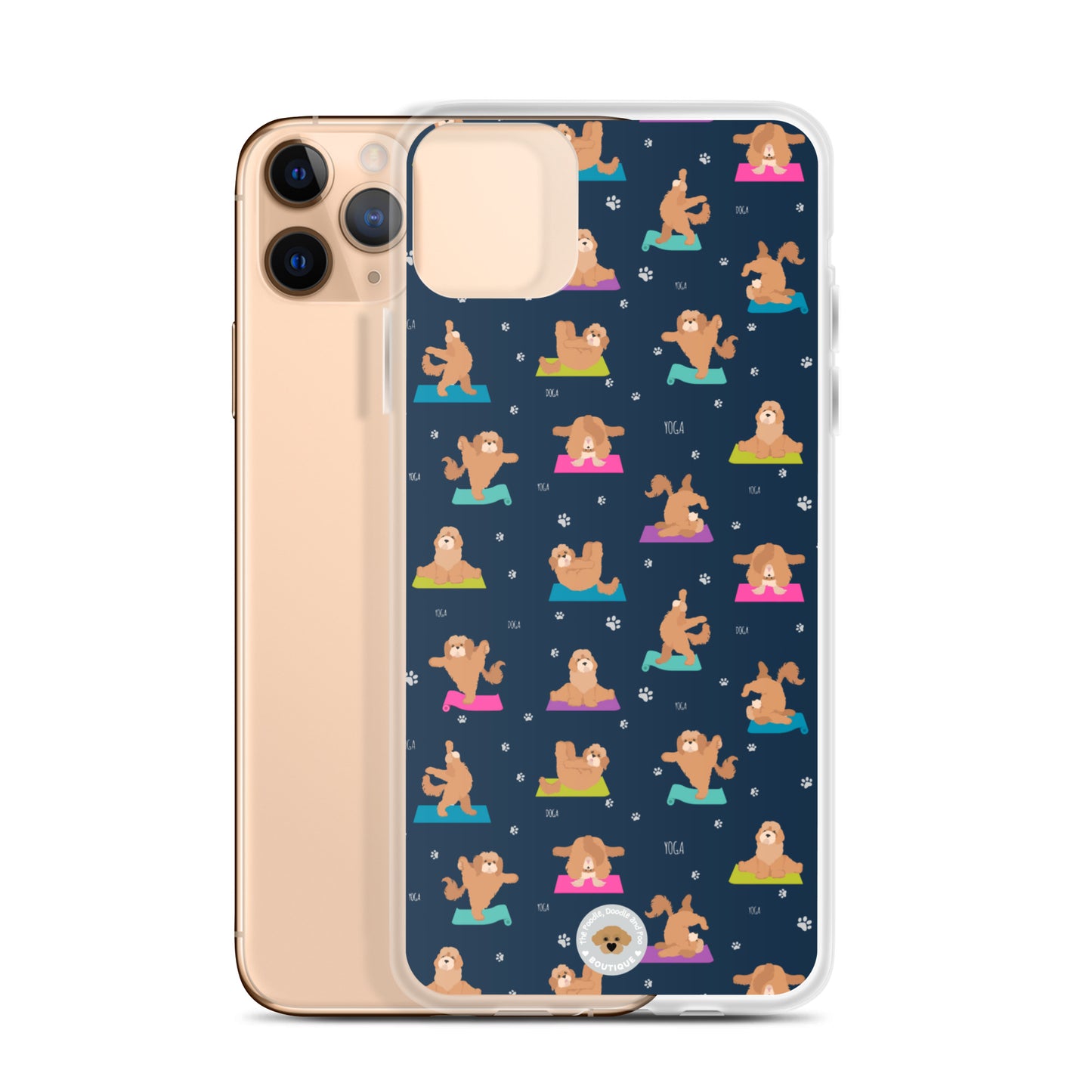 "Yoga Poos" Clear Case for iPhone® - multi-coloured on navy