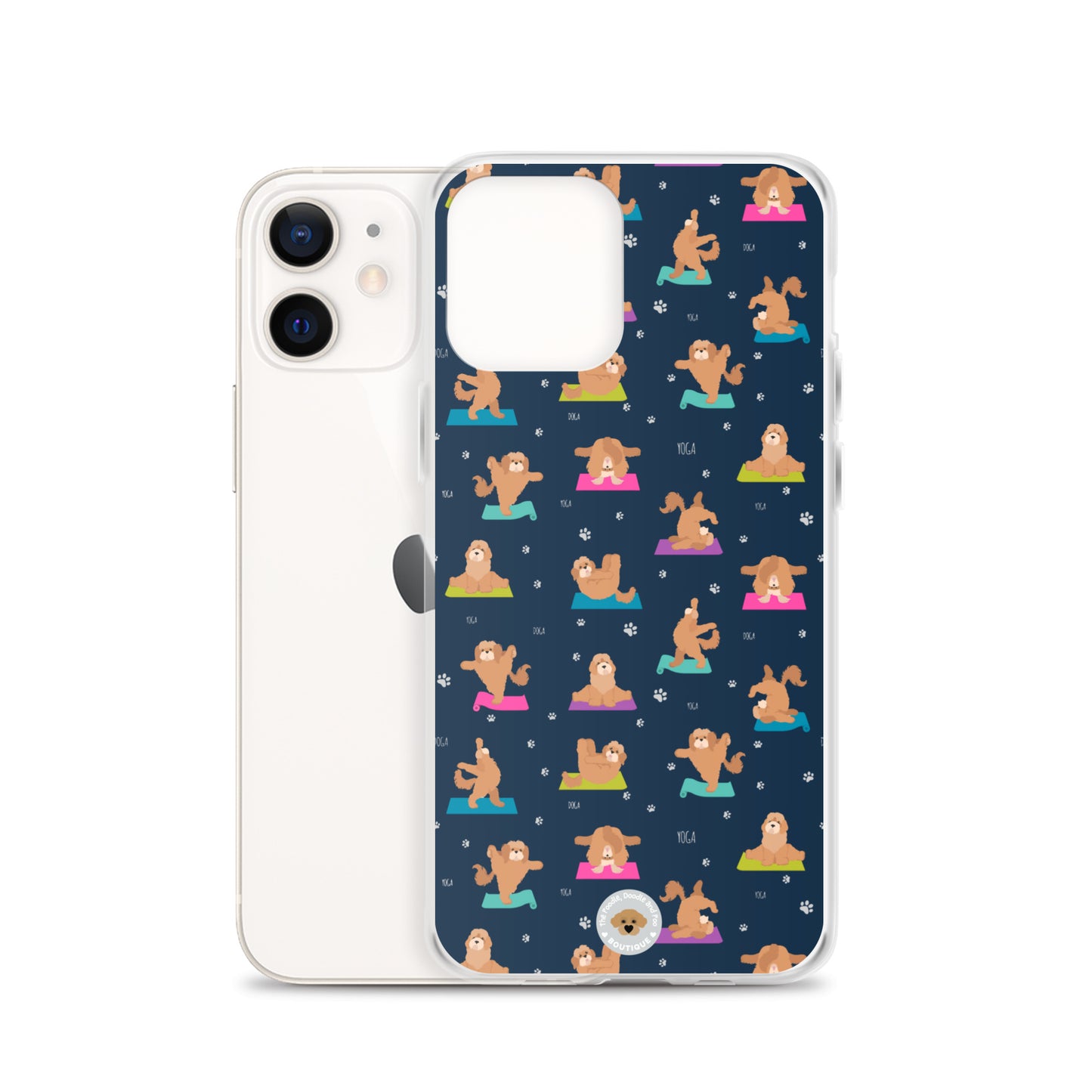 "Yoga Poos" Clear Case for iPhone® - multi-coloured on navy