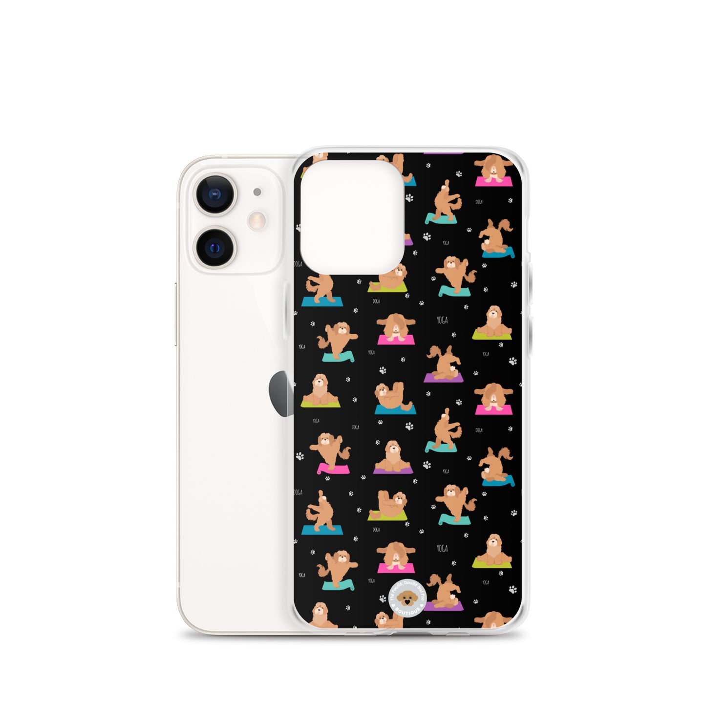 "Yoga Poos" Clear Case for iPhone® - mutli-coloured on black