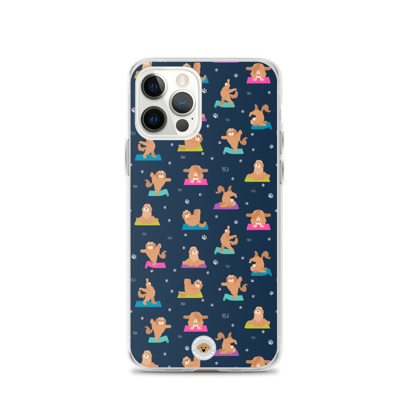 "Yoga Poos" Clear Case for iPhone® - multi-coloured on navy