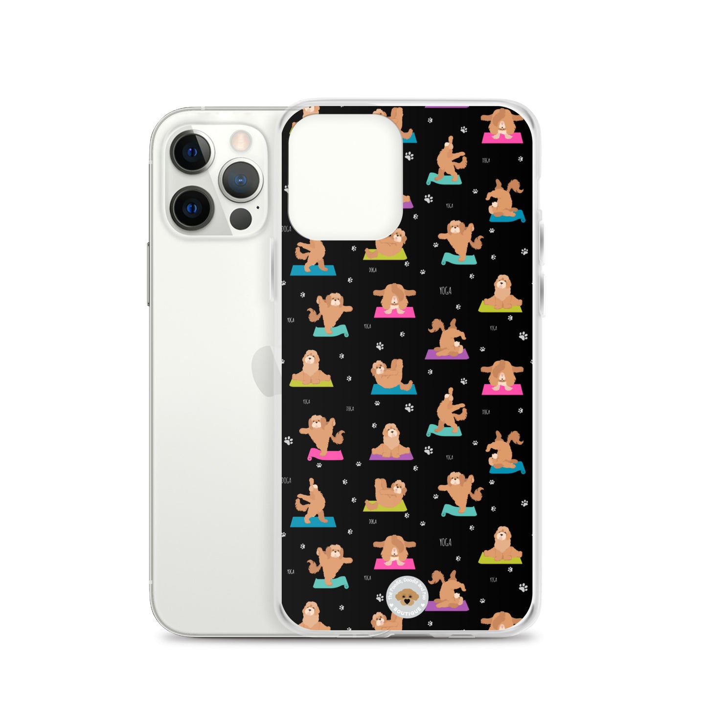 "Yoga Poos" Clear Case for iPhone® - mutli-coloured on black