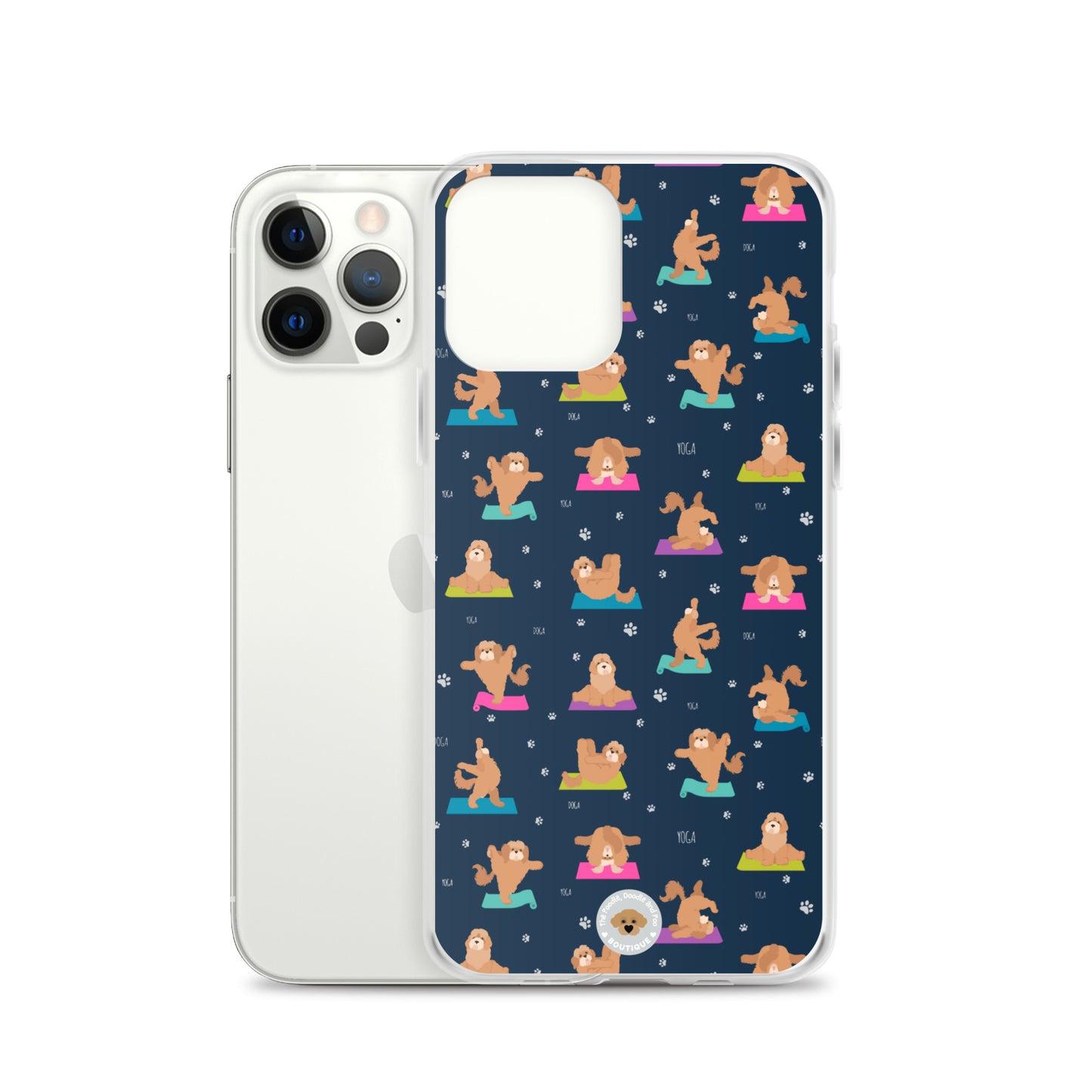 "Yoga Poos" Clear Case for iPhone® - multi-coloured on navy