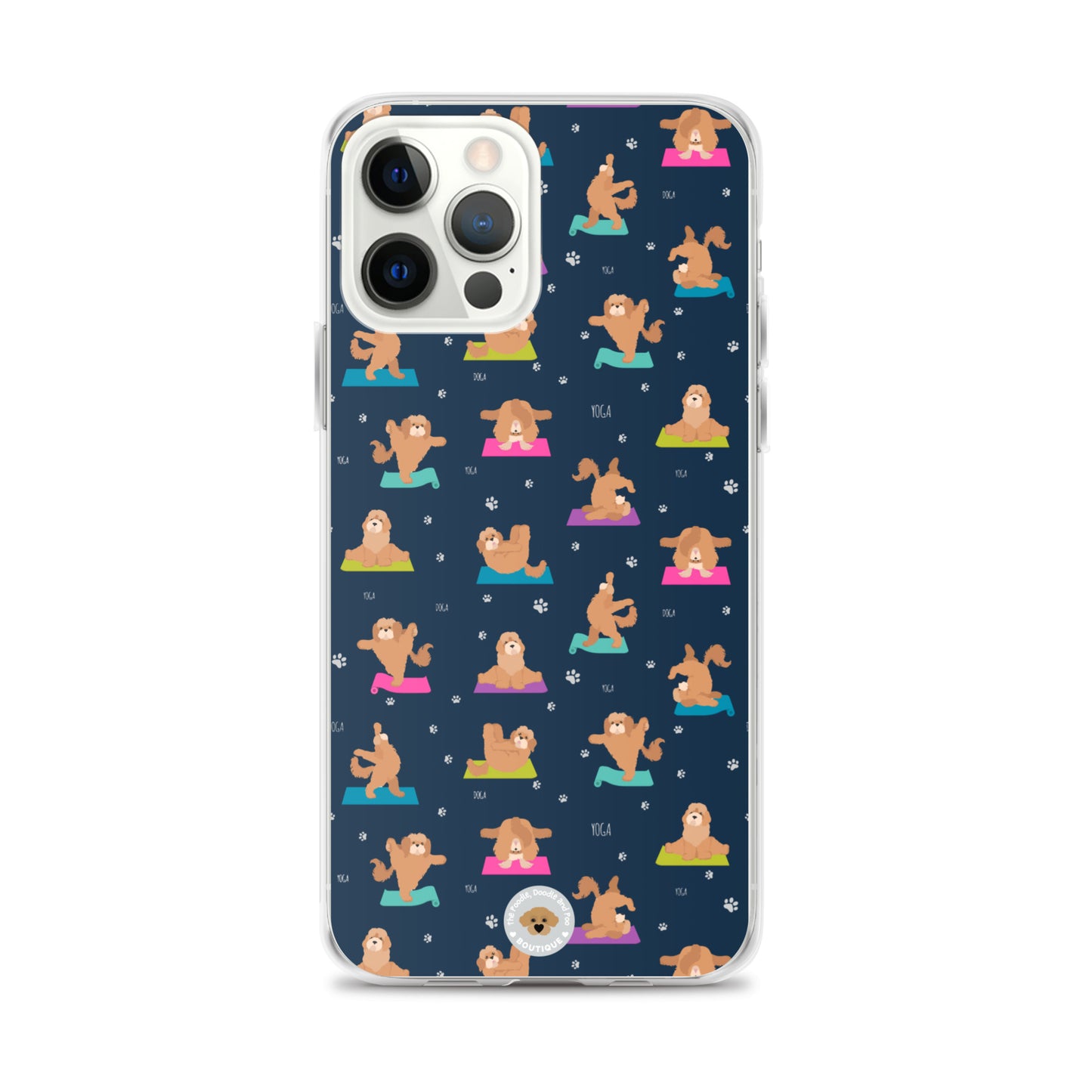 "Yoga Poos" Clear Case for iPhone® - multi-coloured on navy