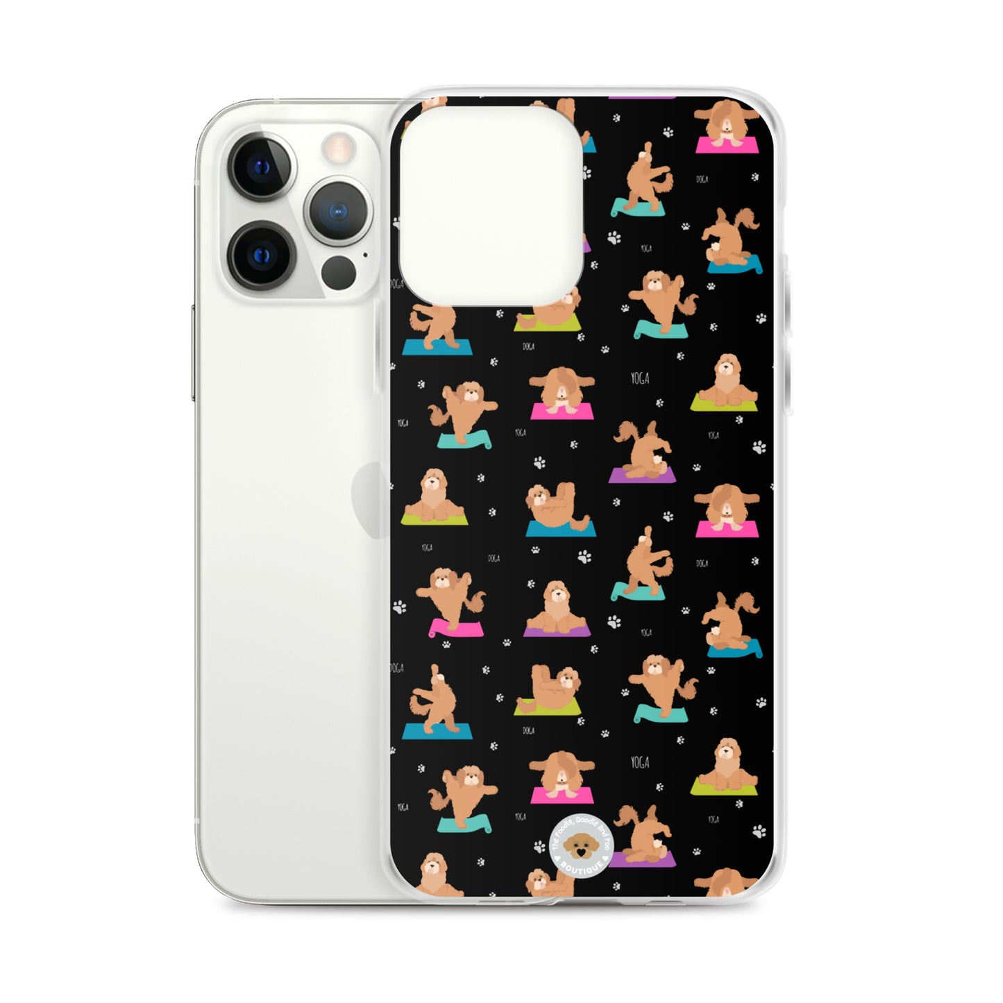 "Yoga Poos" Clear Case for iPhone® - mutli-coloured on black