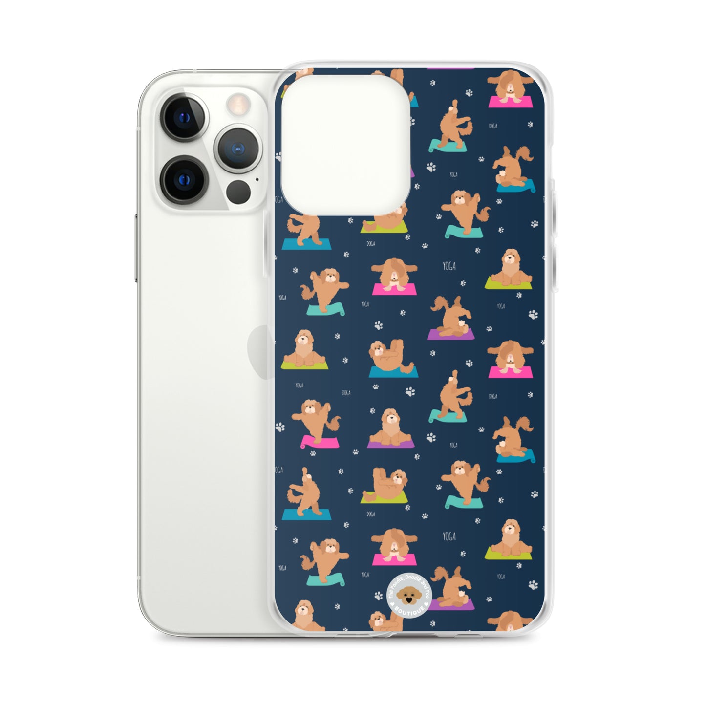 "Yoga Poos" Clear Case for iPhone® - multi-coloured on navy