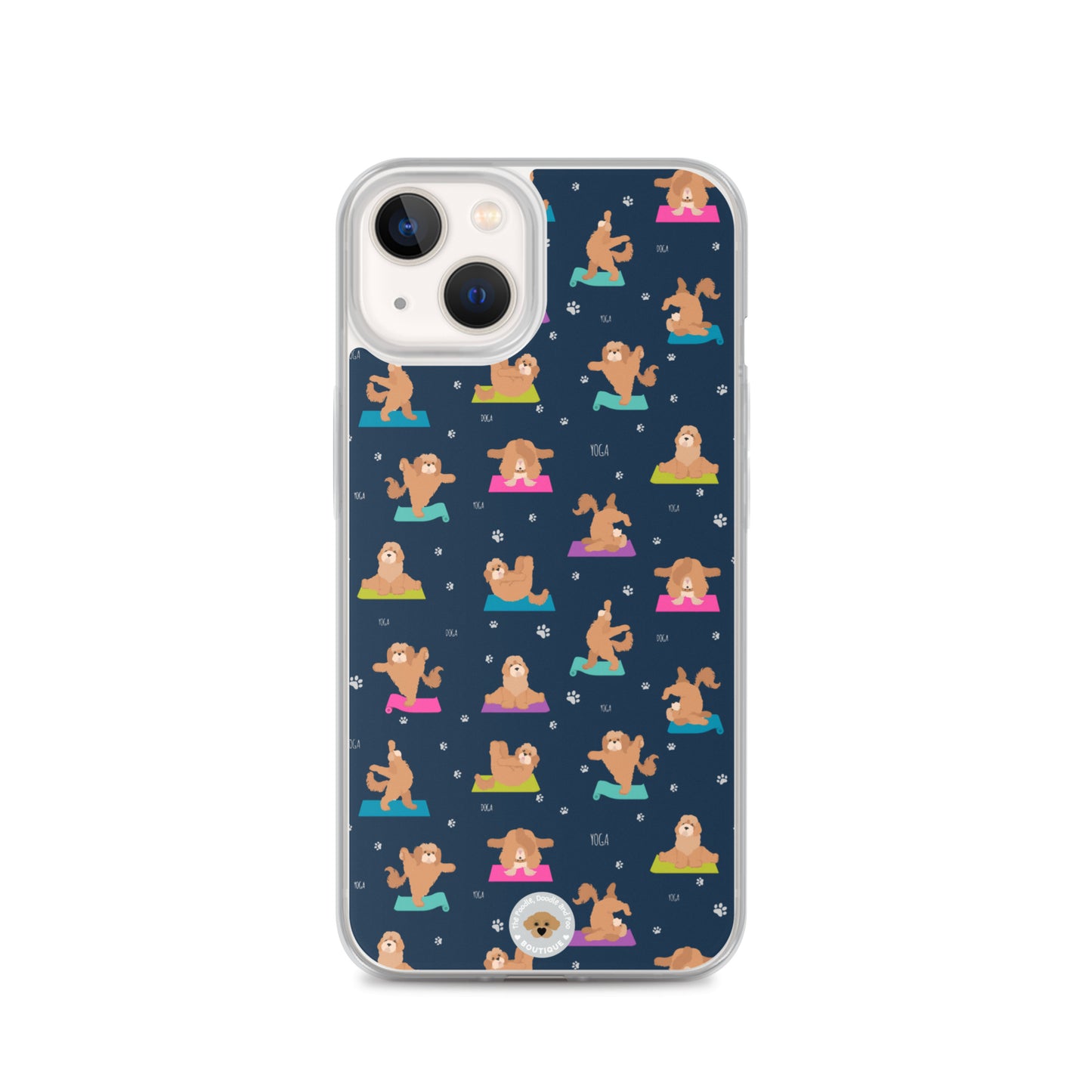 "Yoga Poos" Clear Case for iPhone® - multi-coloured on navy