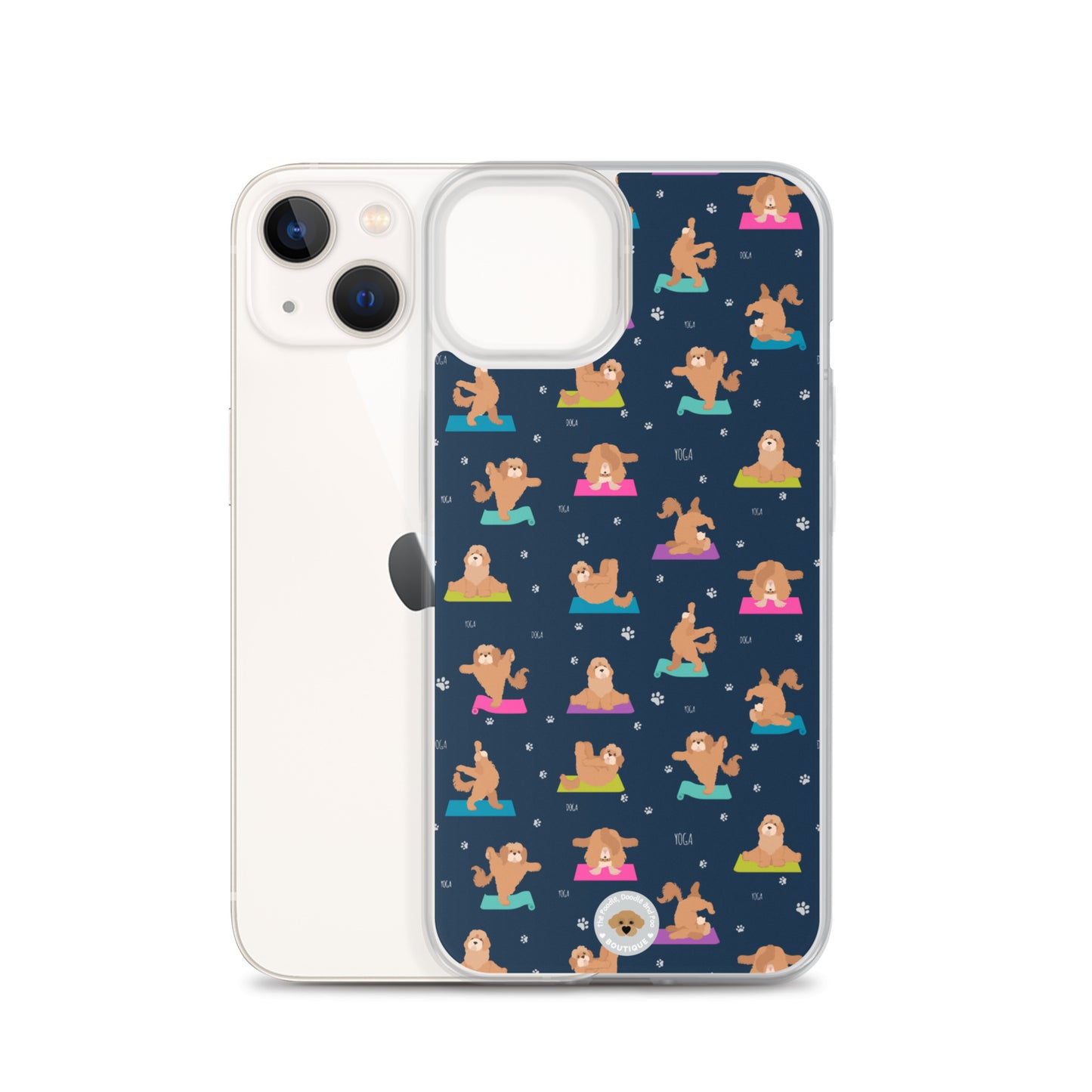 "Yoga Poos" Clear Case for iPhone® - multi-coloured on navy