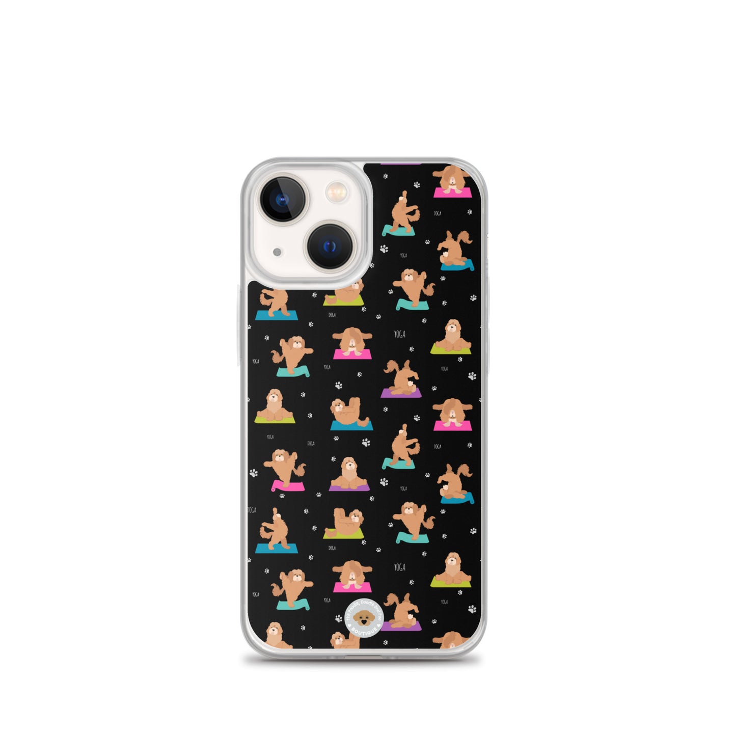 "Yoga Poos" Clear Case for iPhone® - mutli-coloured on black