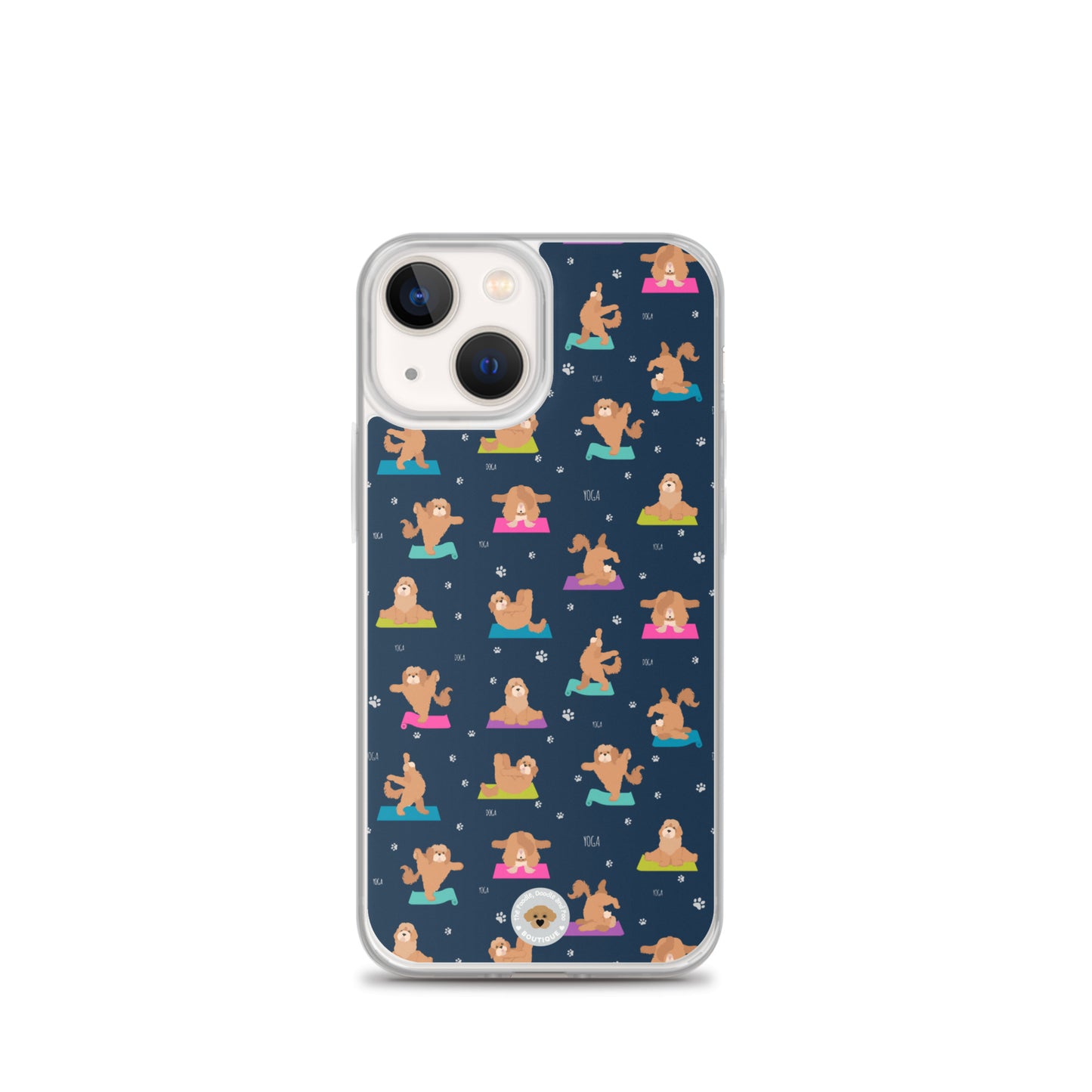 "Yoga Poos" Clear Case for iPhone® - multi-coloured on navy