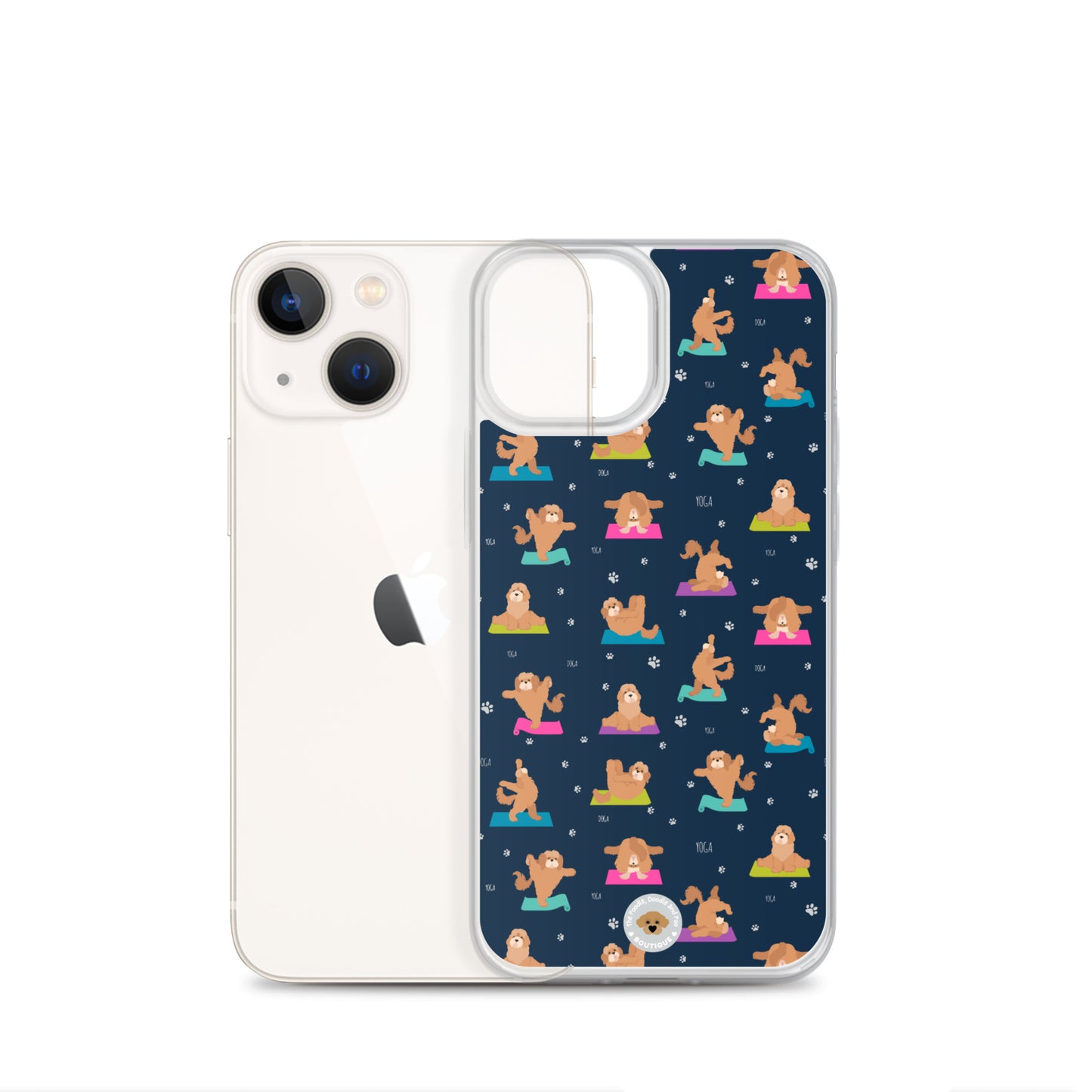 "Yoga Poos" Clear Case for iPhone® - multi-coloured on navy