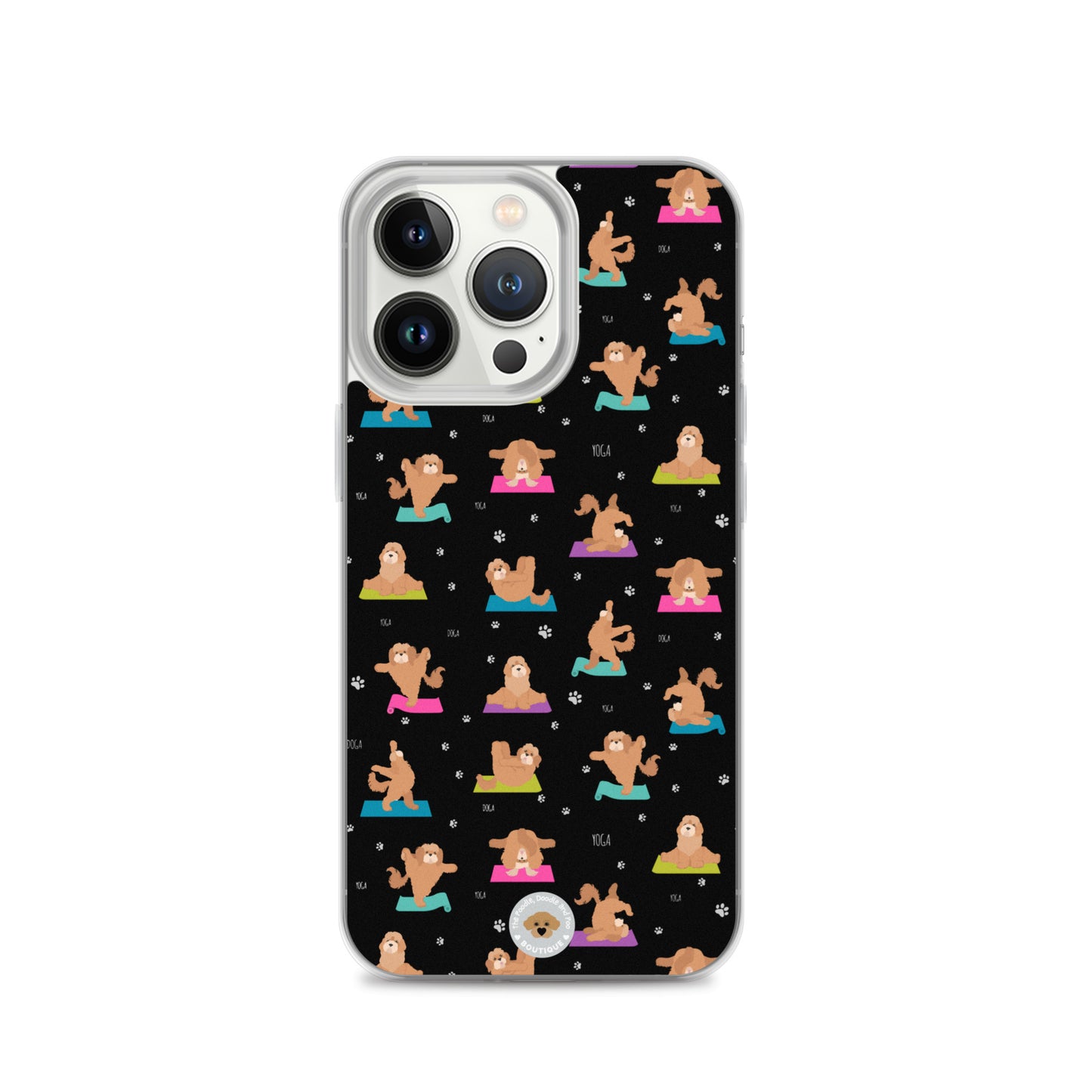 "Yoga Poos" Clear Case for iPhone® - mutli-coloured on black