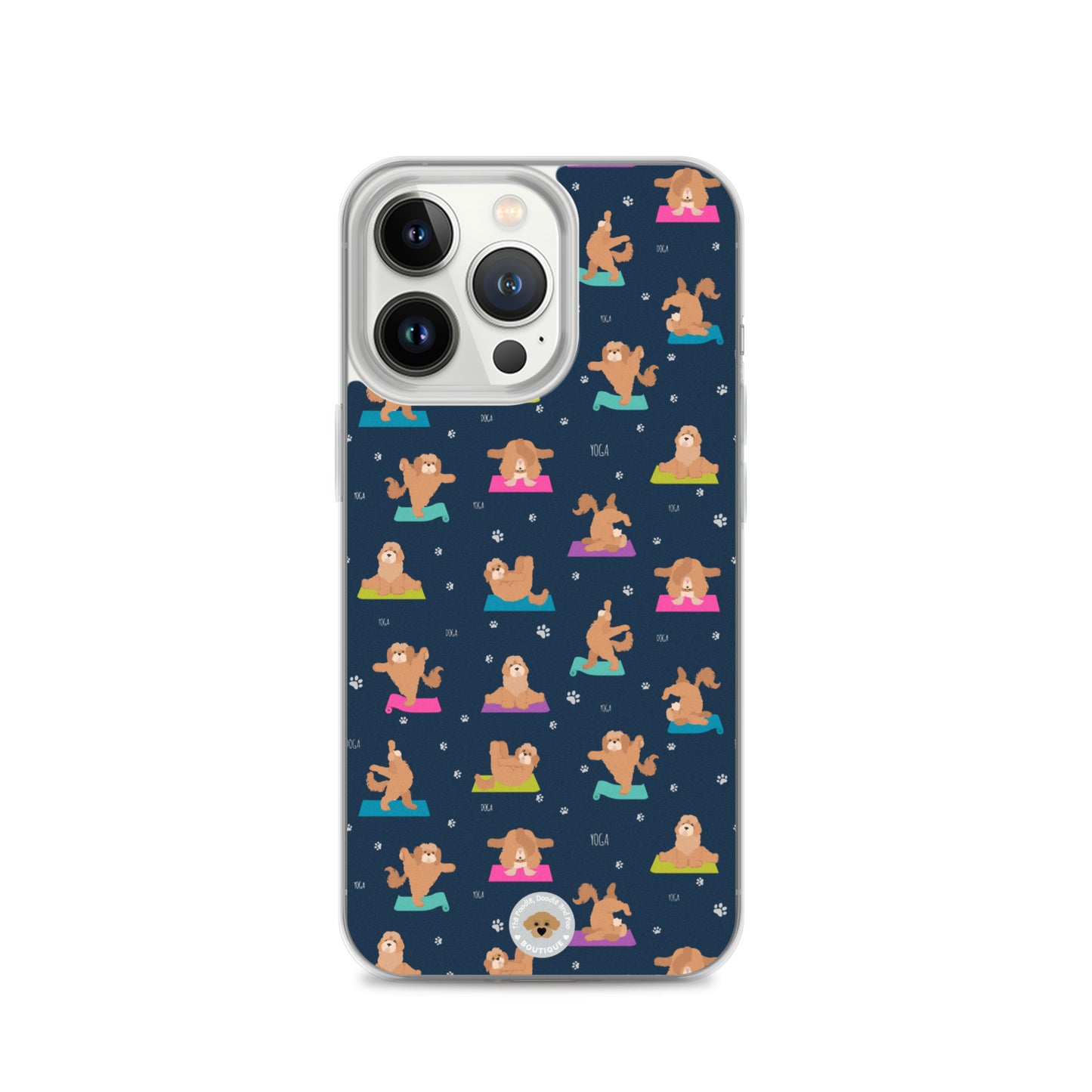 "Yoga Poos" Clear Case for iPhone® - multi-coloured on navy