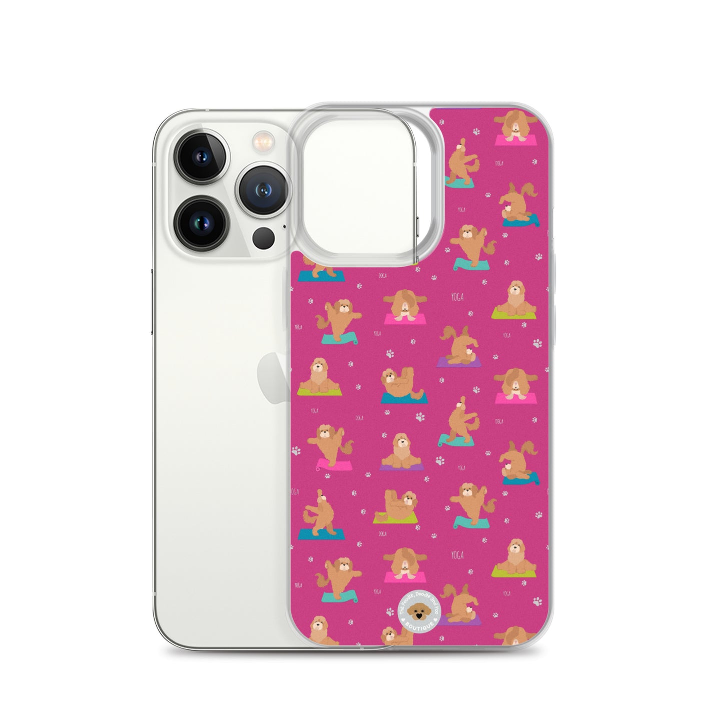 "Yoga Poos" Clear Case for iPhone® - multicoloured on pink