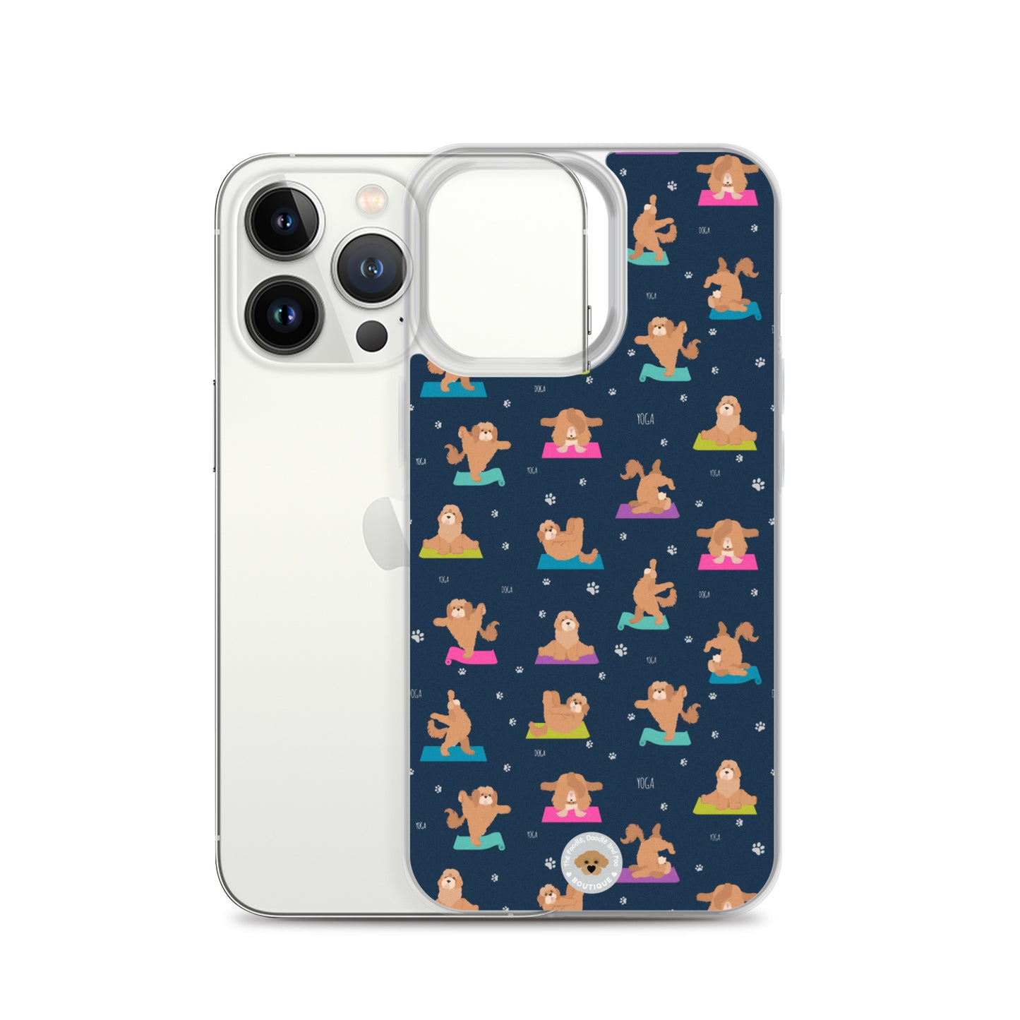 "Yoga Poos" Clear Case for iPhone® - multi-coloured on navy