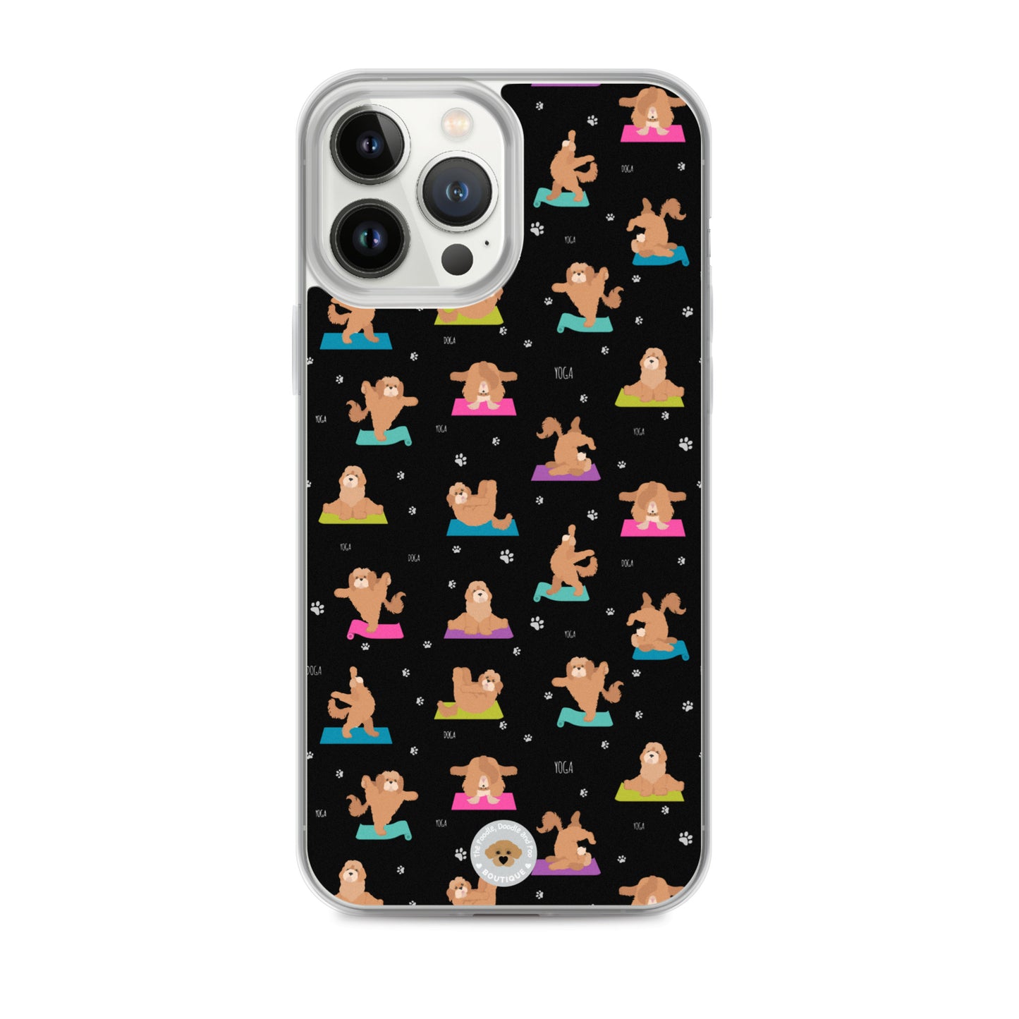 "Yoga Poos" Clear Case for iPhone® - mutli-coloured on black