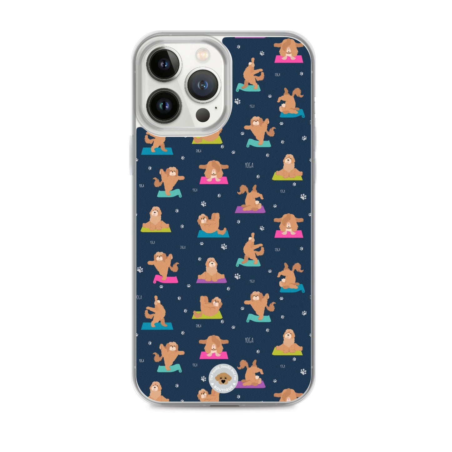 "Yoga Poos" Clear Case for iPhone® - multi-coloured on navy