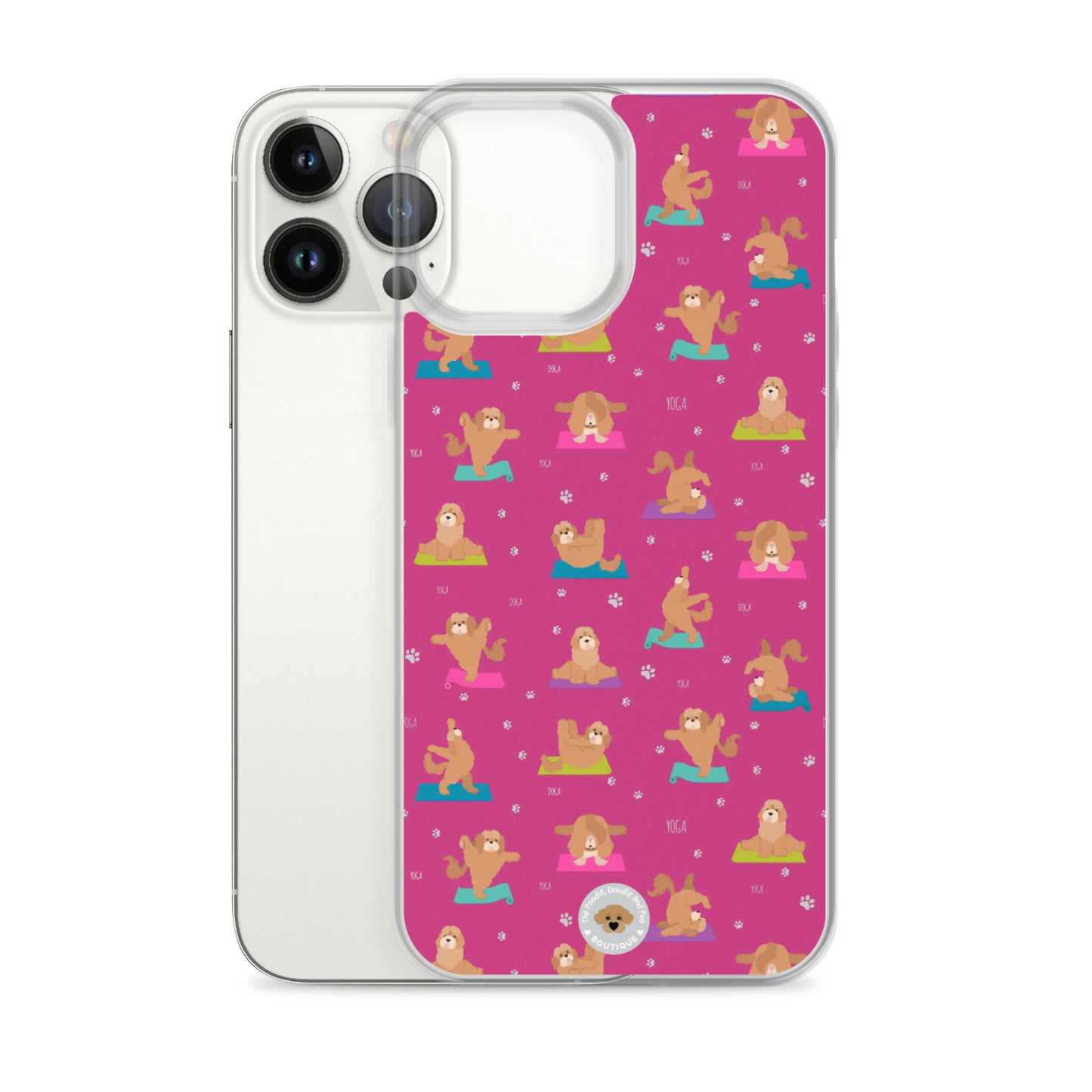 "Yoga Poos" Clear Case for iPhone® - multicoloured on pink