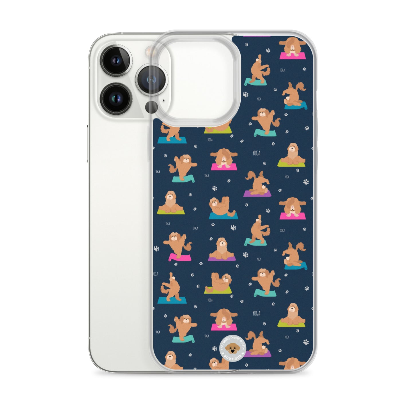 "Yoga Poos" Clear Case for iPhone® - multi-coloured on navy