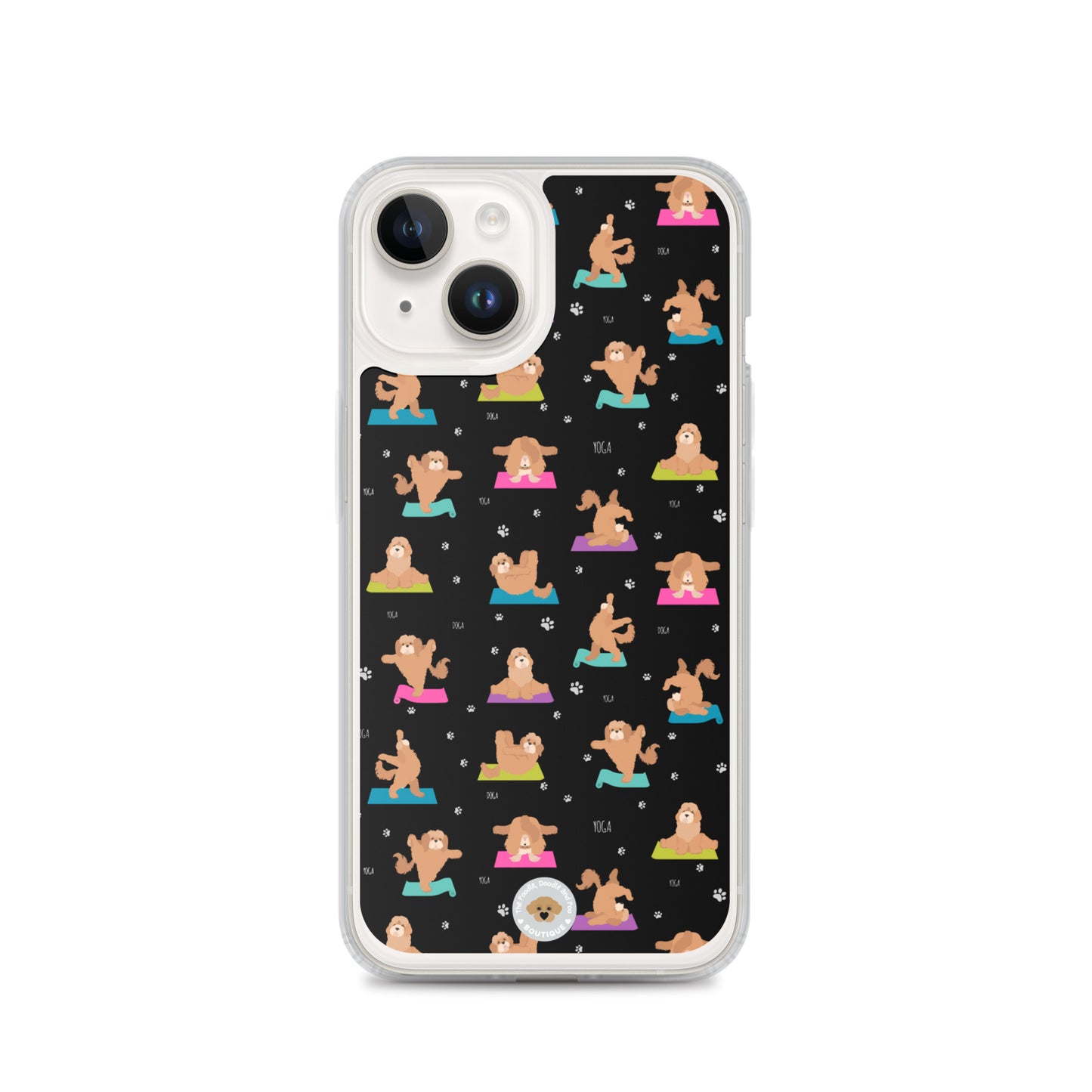 "Yoga Poos" Clear Case for iPhone® - mutli-coloured on black