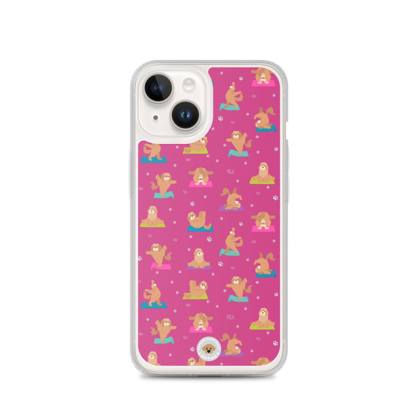 "Yoga Poos" Clear Case for iPhone® - multicoloured on pink