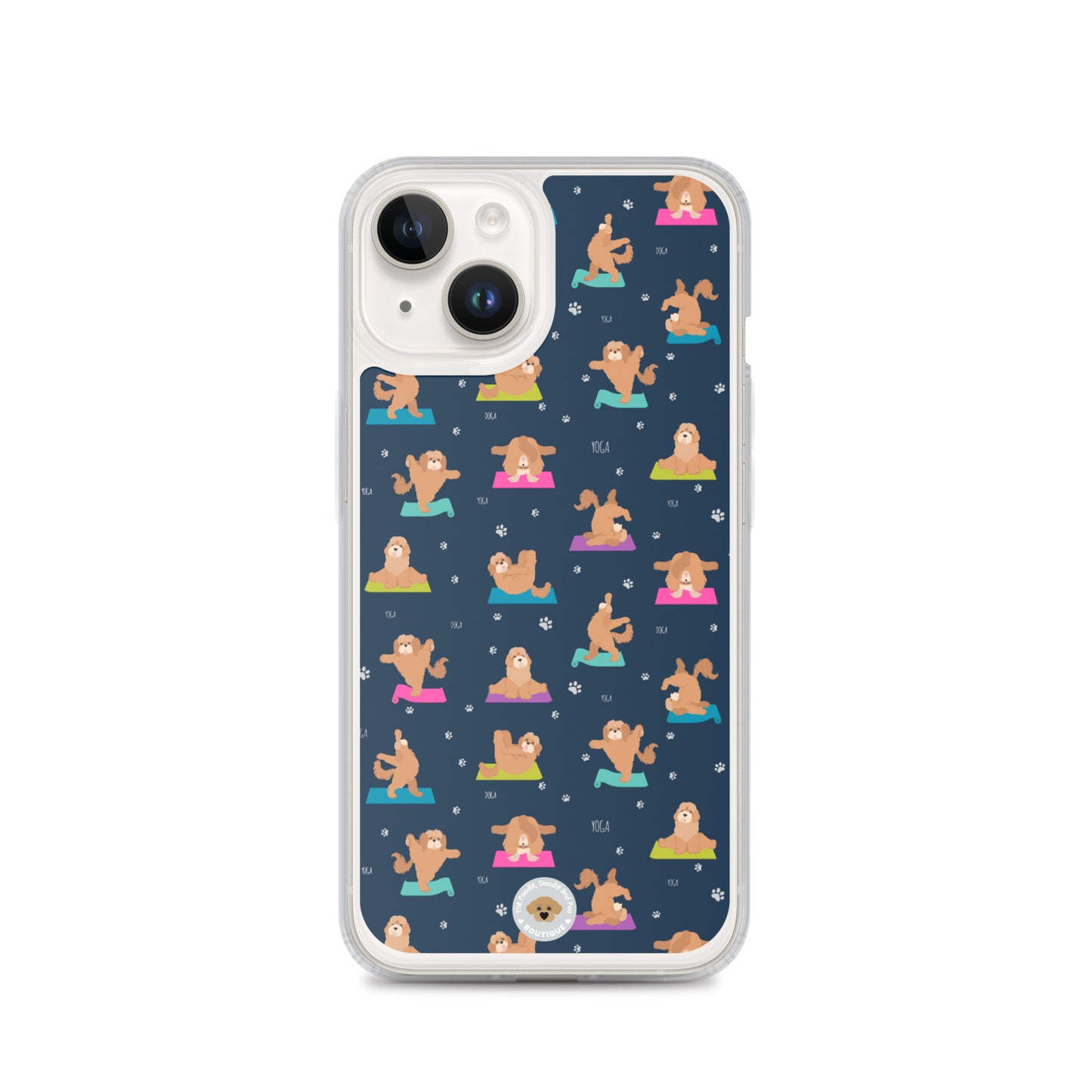 "Yoga Poos" Clear Case for iPhone® - multi-coloured on navy