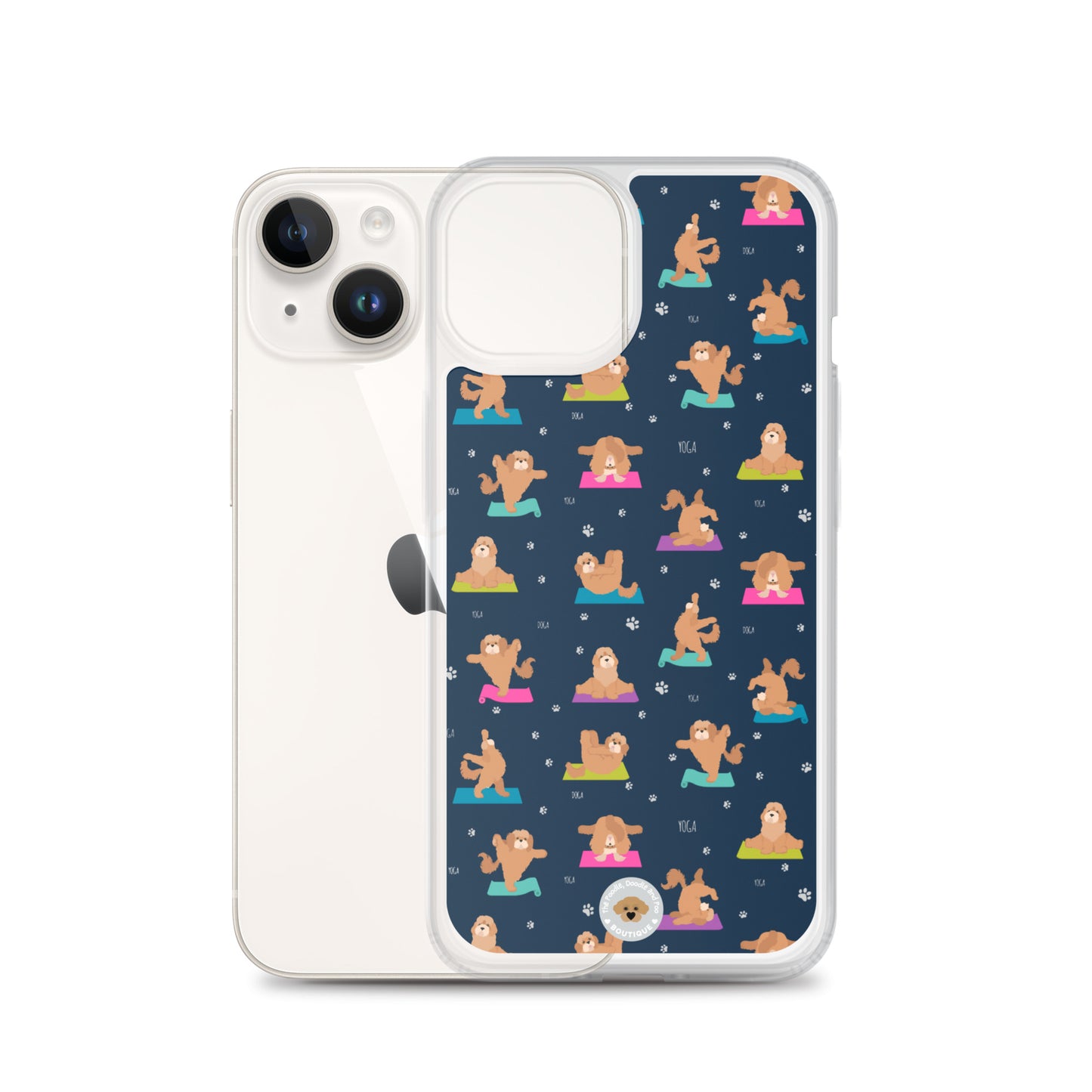 "Yoga Poos" Clear Case for iPhone® - multi-coloured on navy