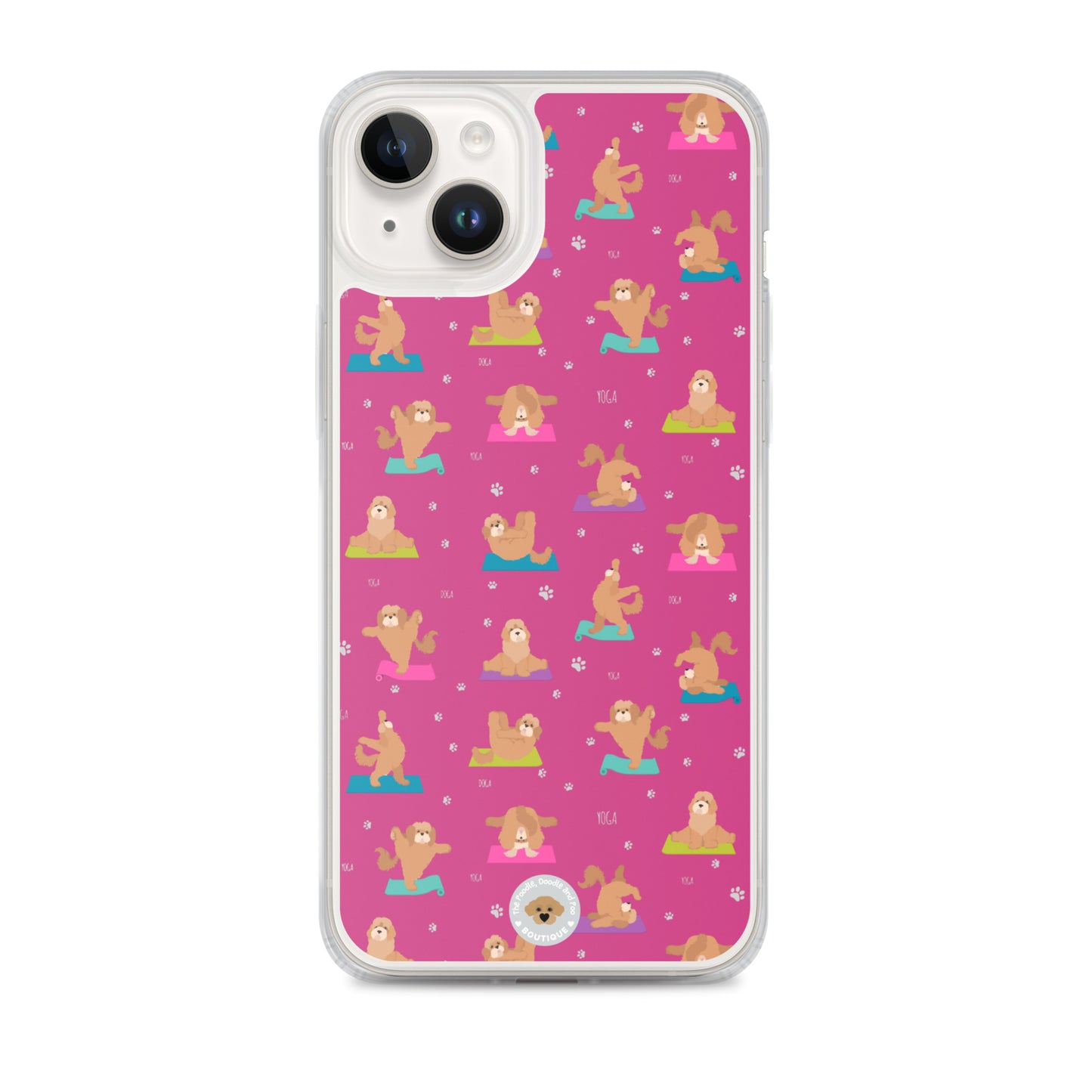 "Yoga Poos" Clear Case for iPhone® - multicoloured on pink