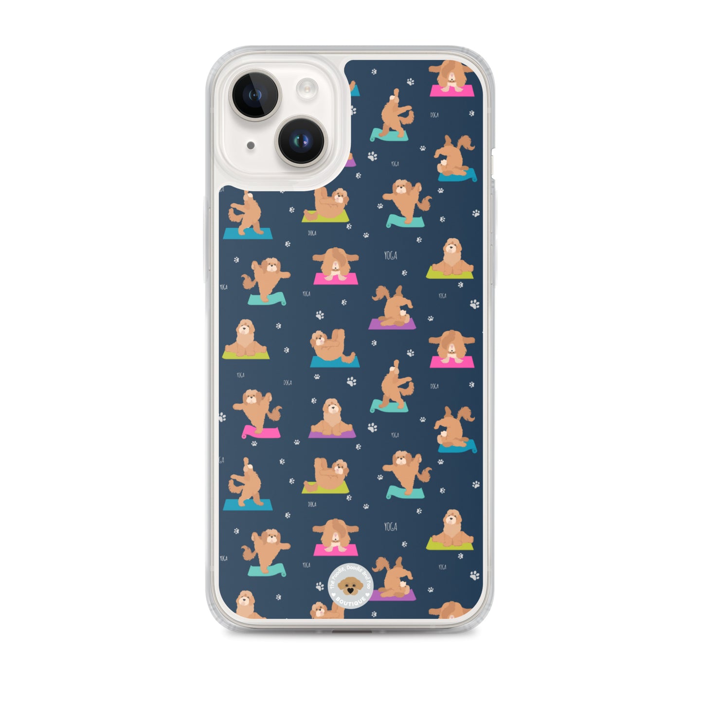 "Yoga Poos" Clear Case for iPhone® - multi-coloured on navy