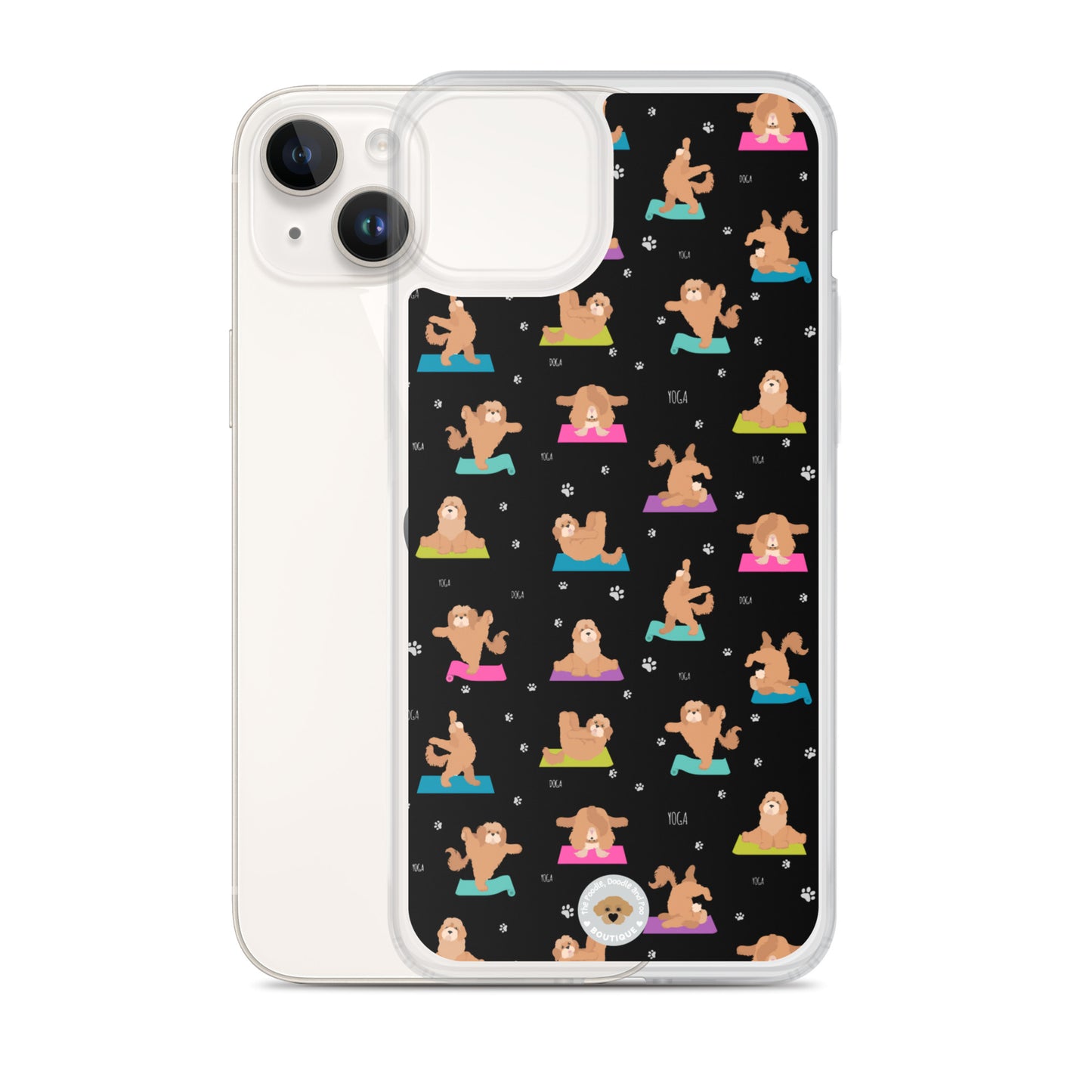 "Yoga Poos" Clear Case for iPhone® - mutli-coloured on black