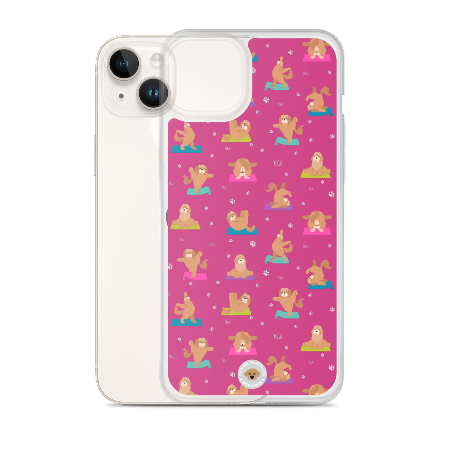 "Yoga Poos" Clear Case for iPhone® - multicoloured on pink