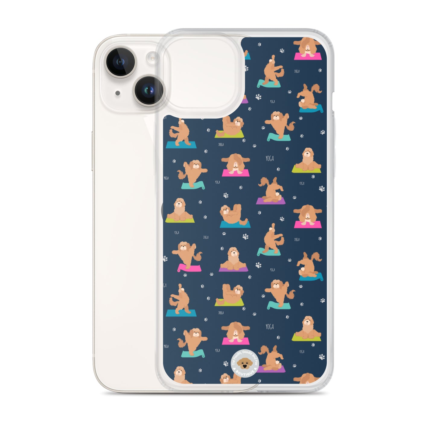 "Yoga Poos" Clear Case for iPhone® - multi-coloured on navy