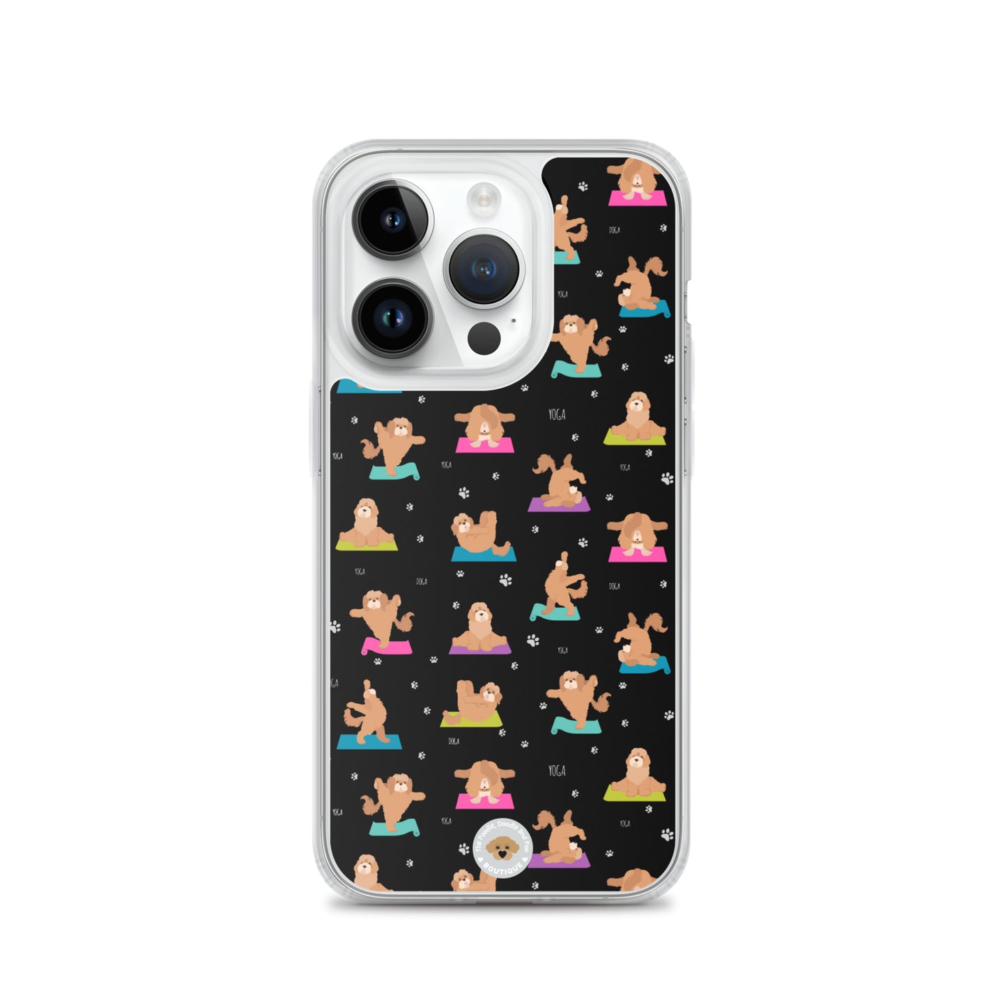 "Yoga Poos" Clear Case for iPhone® - mutli-coloured on black