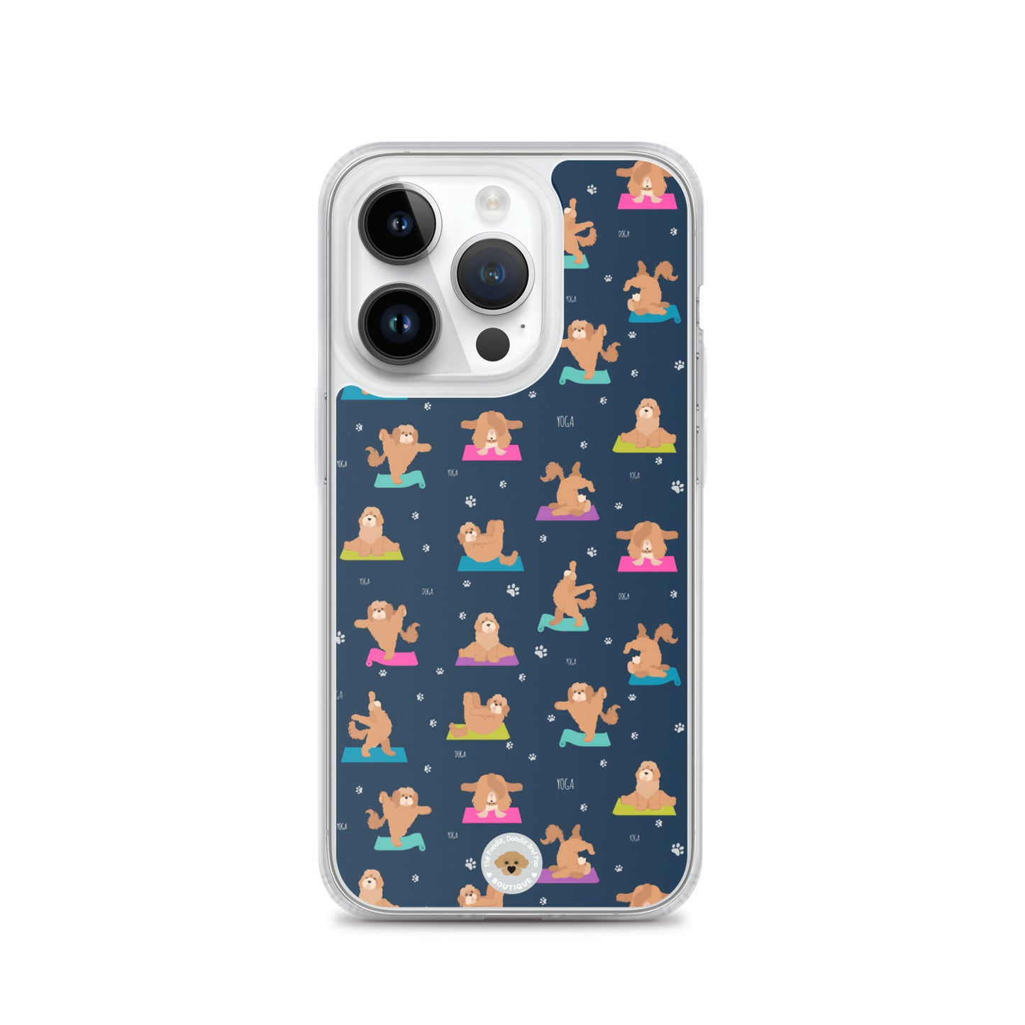 "Yoga Poos" Clear Case for iPhone® - multi-coloured on navy