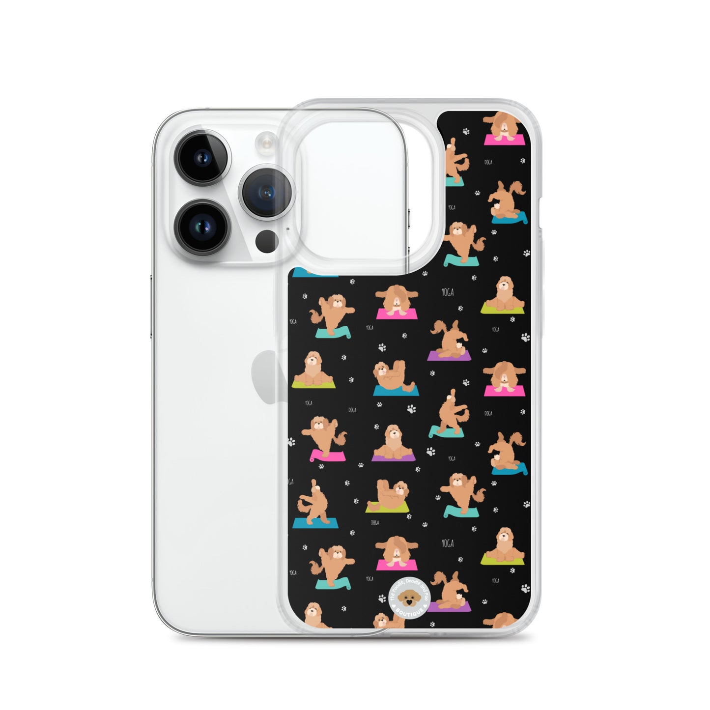 "Yoga Poos" Clear Case for iPhone® - mutli-coloured on black