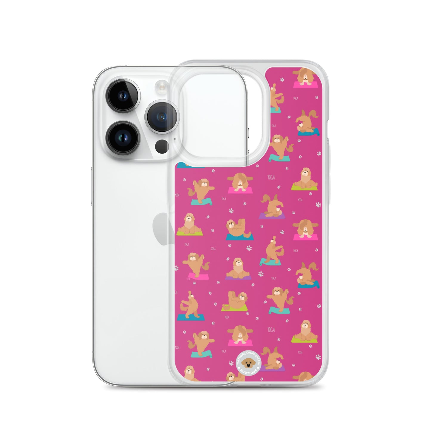 "Yoga Poos" Clear Case for iPhone® - multicoloured on pink