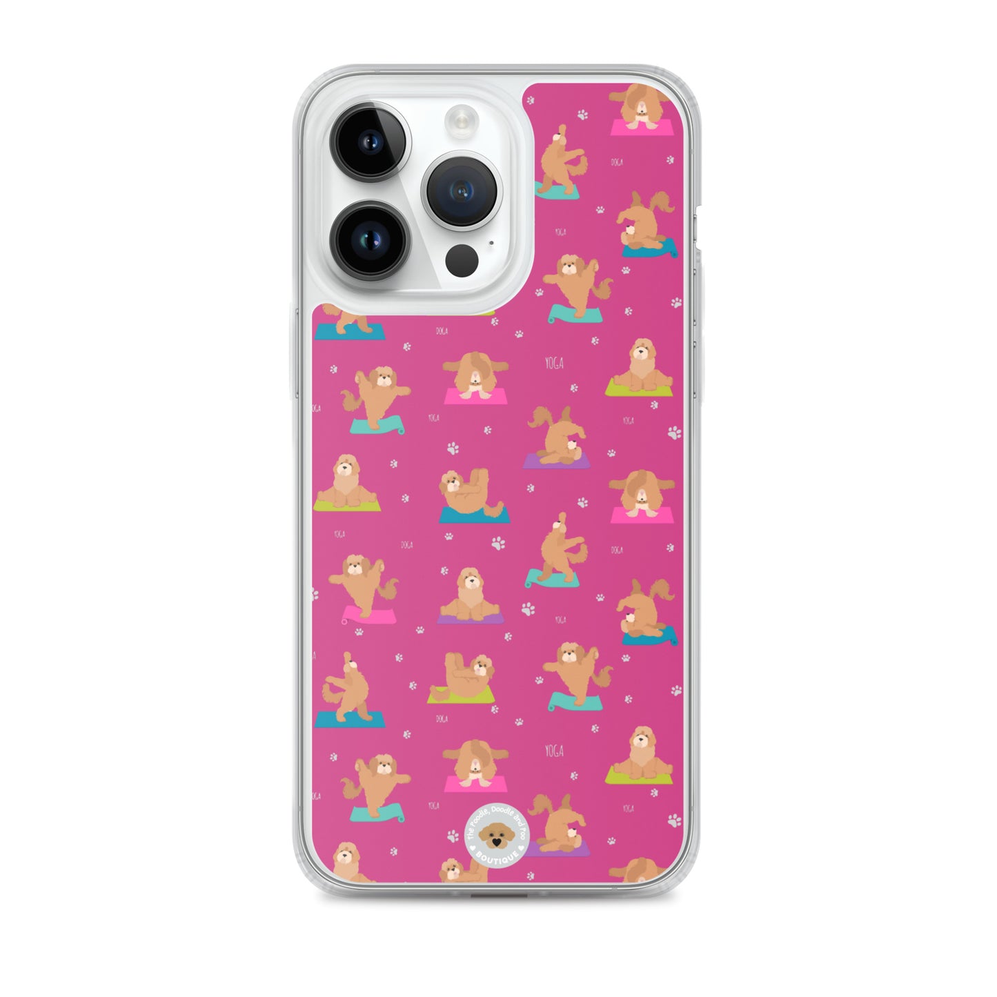 "Yoga Poos" Clear Case for iPhone® - multicoloured on pink