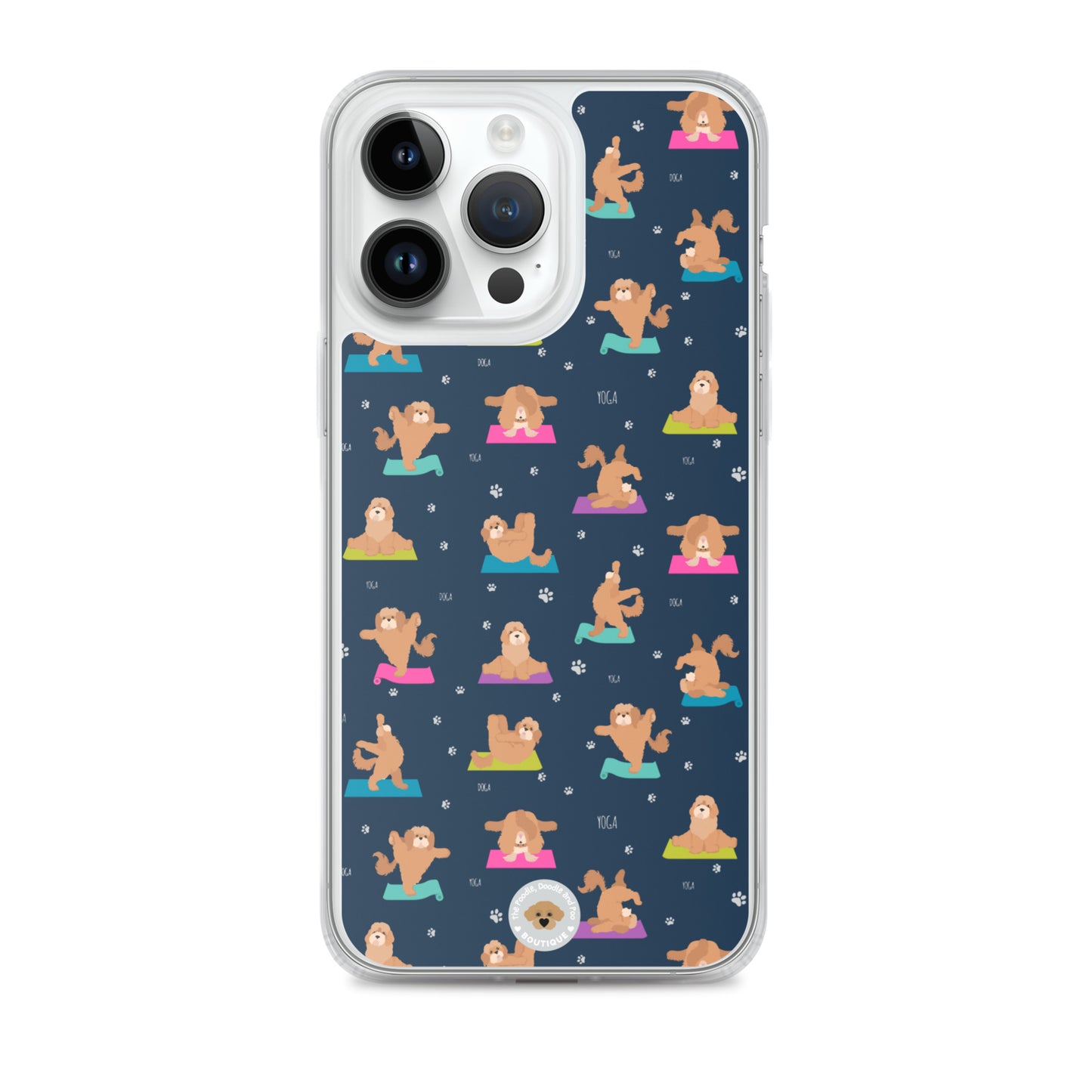 "Yoga Poos" Clear Case for iPhone® - multi-coloured on navy