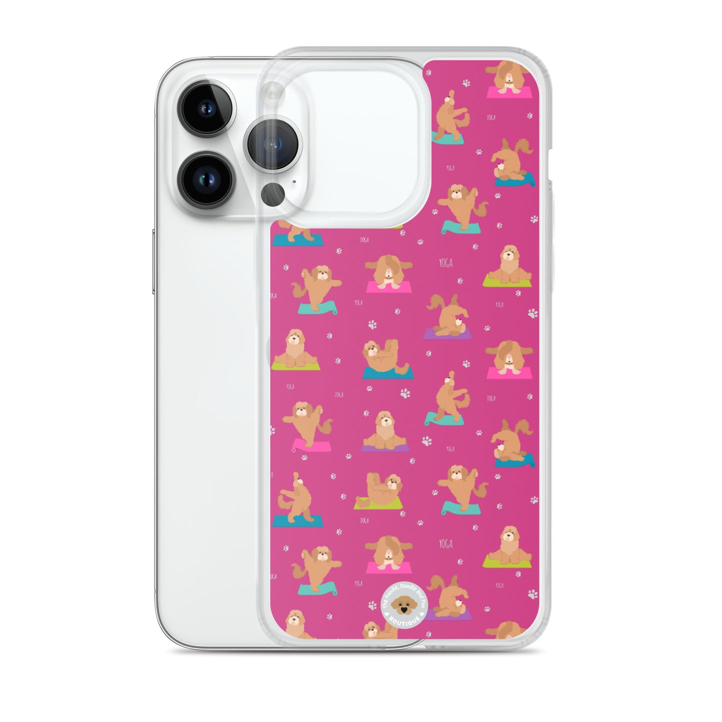 "Yoga Poos" Clear Case for iPhone® - multicoloured on pink