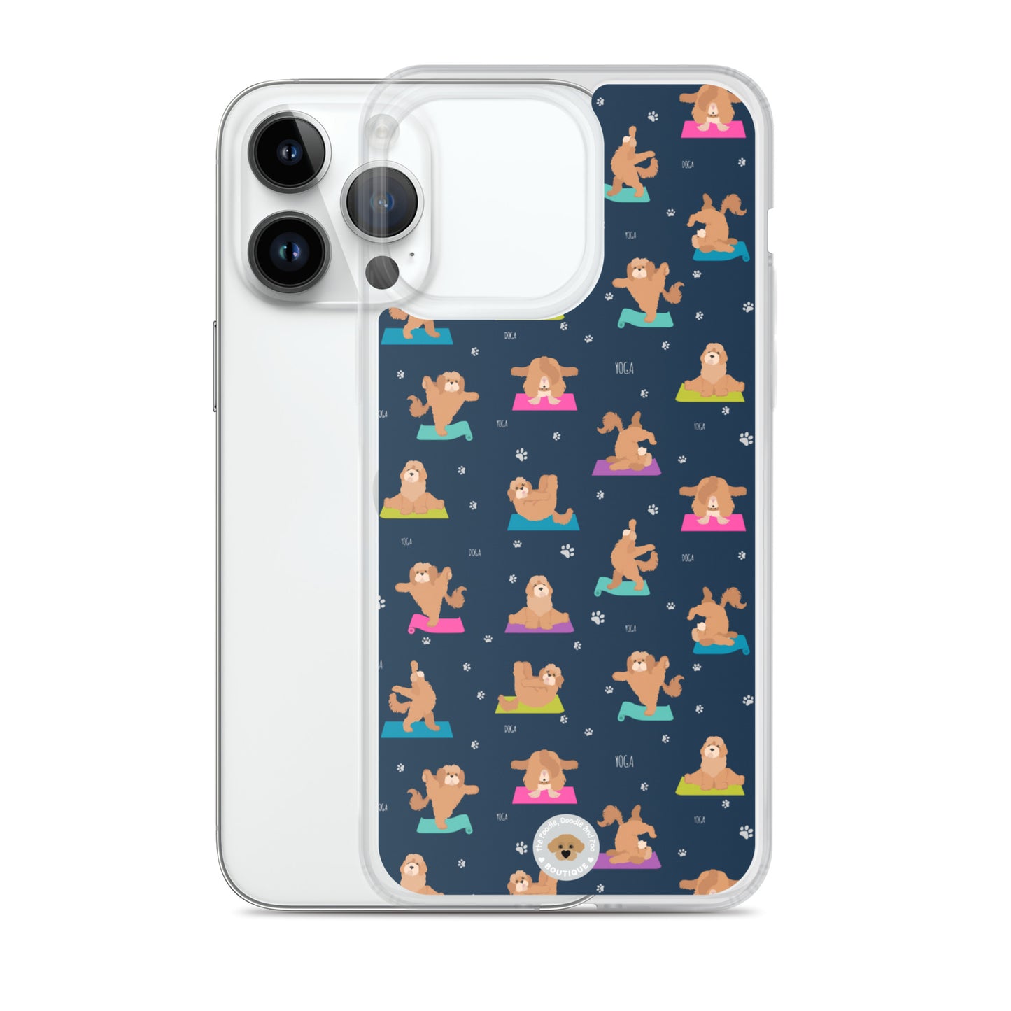 "Yoga Poos" Clear Case for iPhone® - multi-coloured on navy